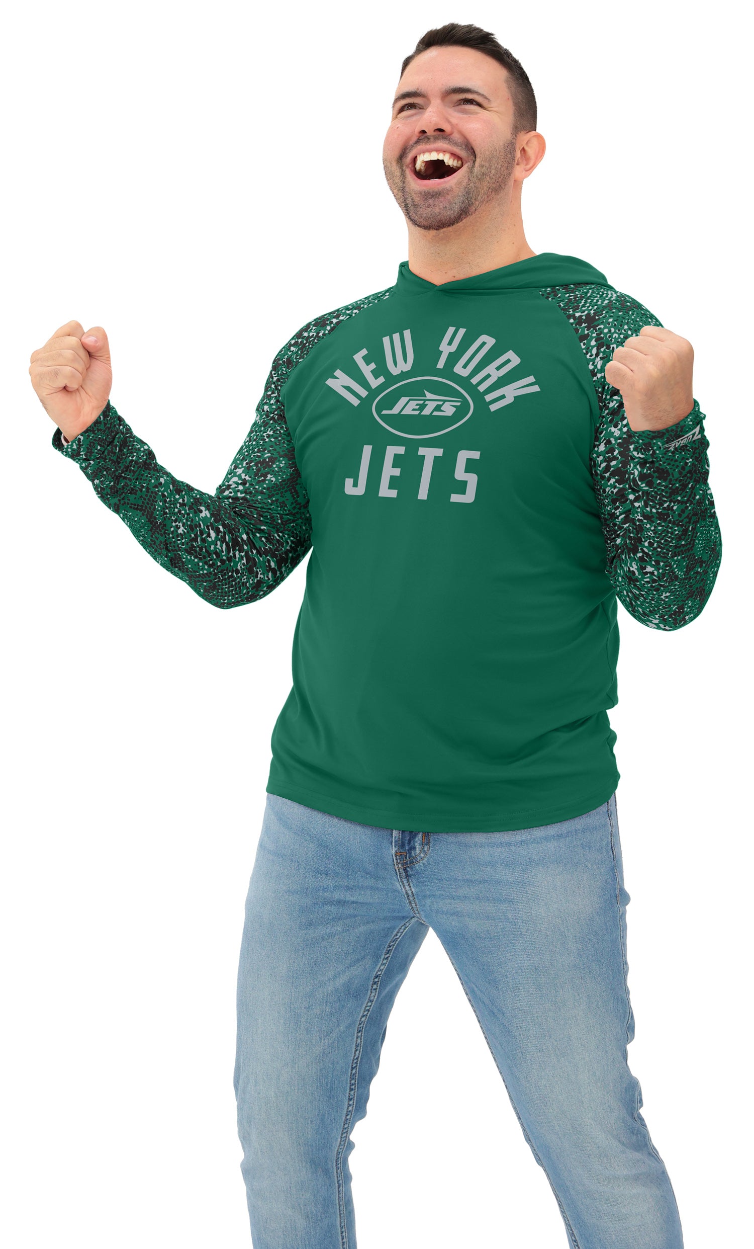 Zubaz NFL  Men's Formation Post Sleeves Lightweight Hoodie, NEW YORK JETS