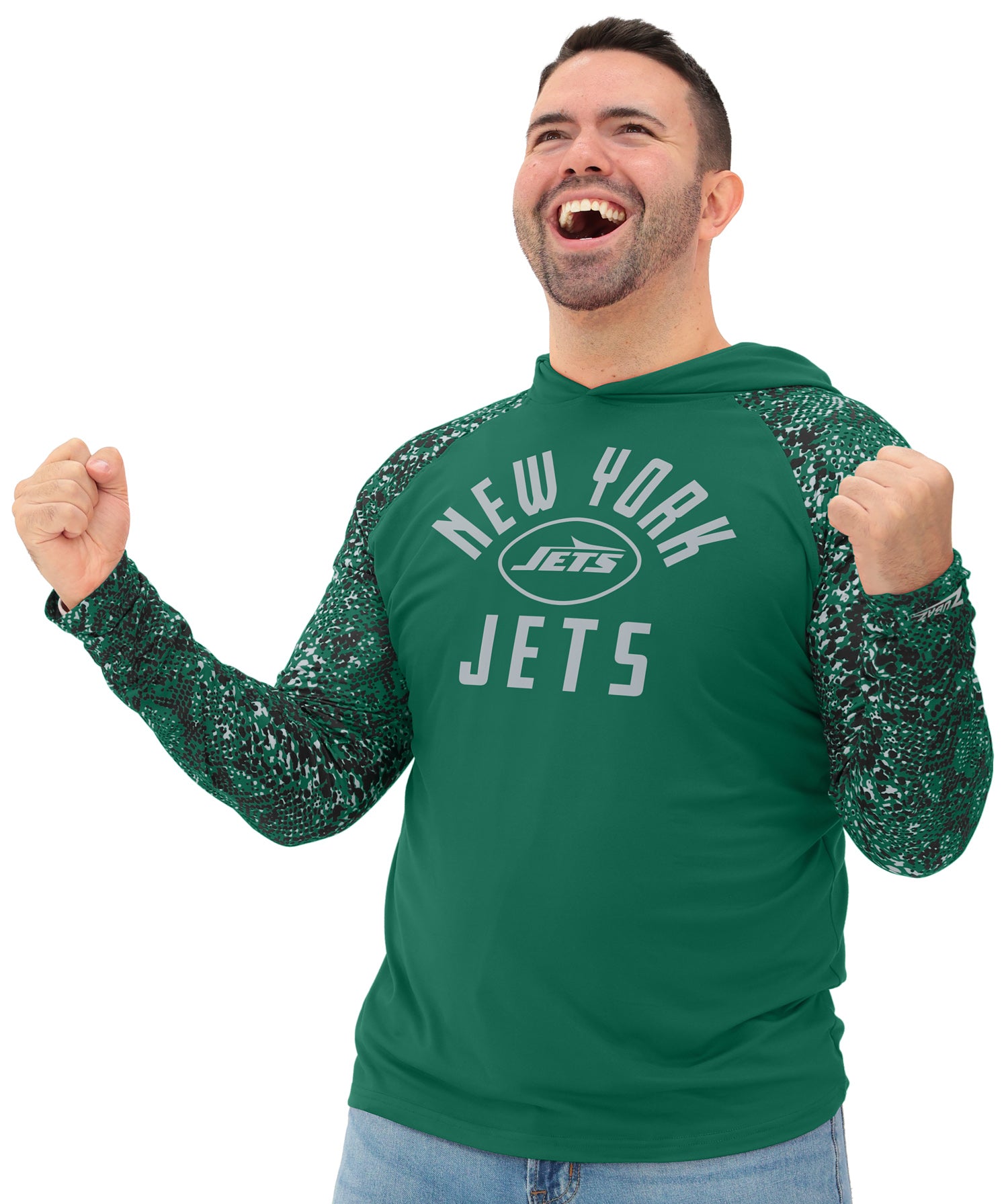 Zubaz NFL  Men's Formation Post Sleeves Lightweight Hoodie, NEW YORK JETS