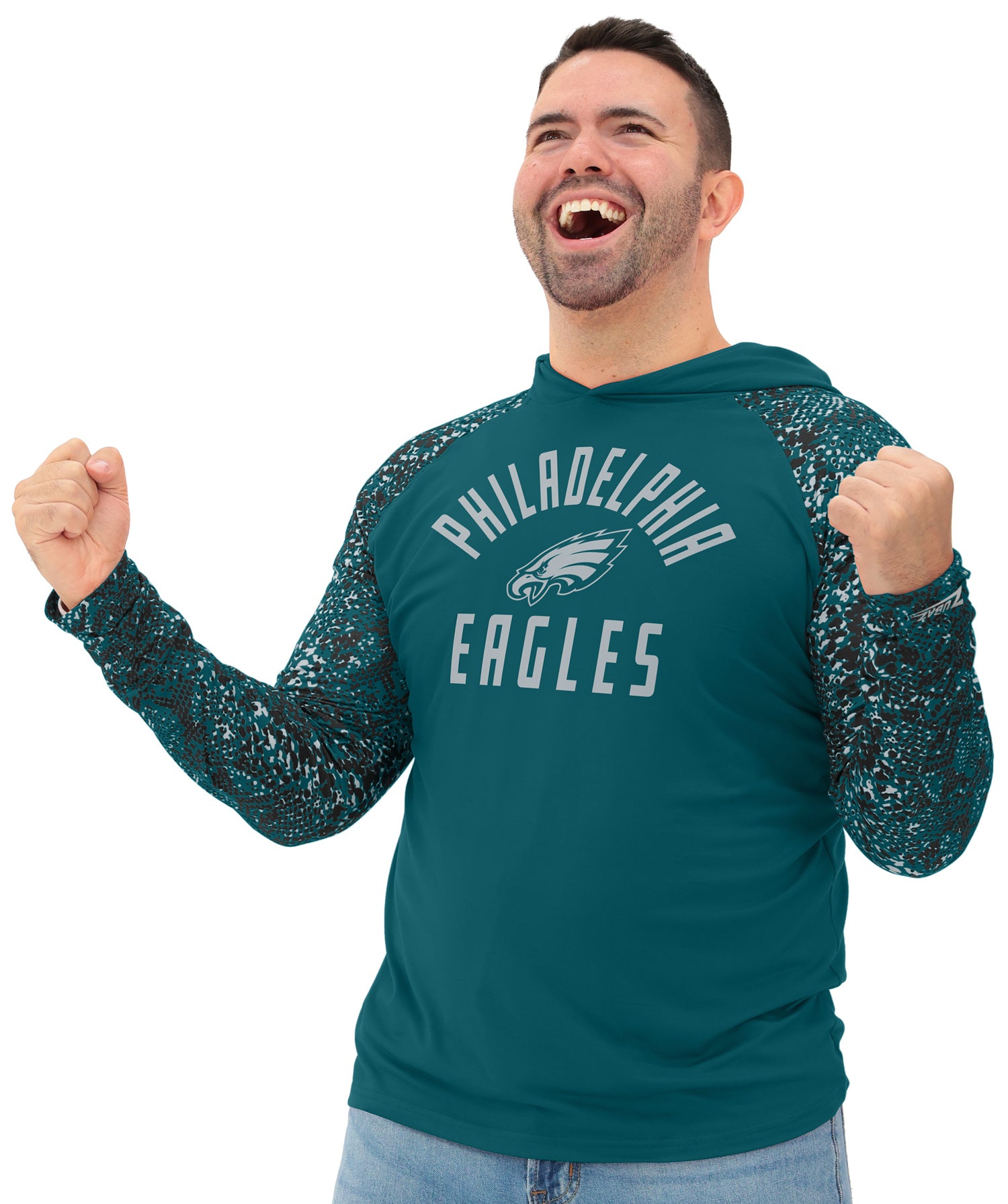 Zubaz NFL  Men's Formation Post Sleeves Lightweight Hoodie, PHILADELPHIA EAGLES