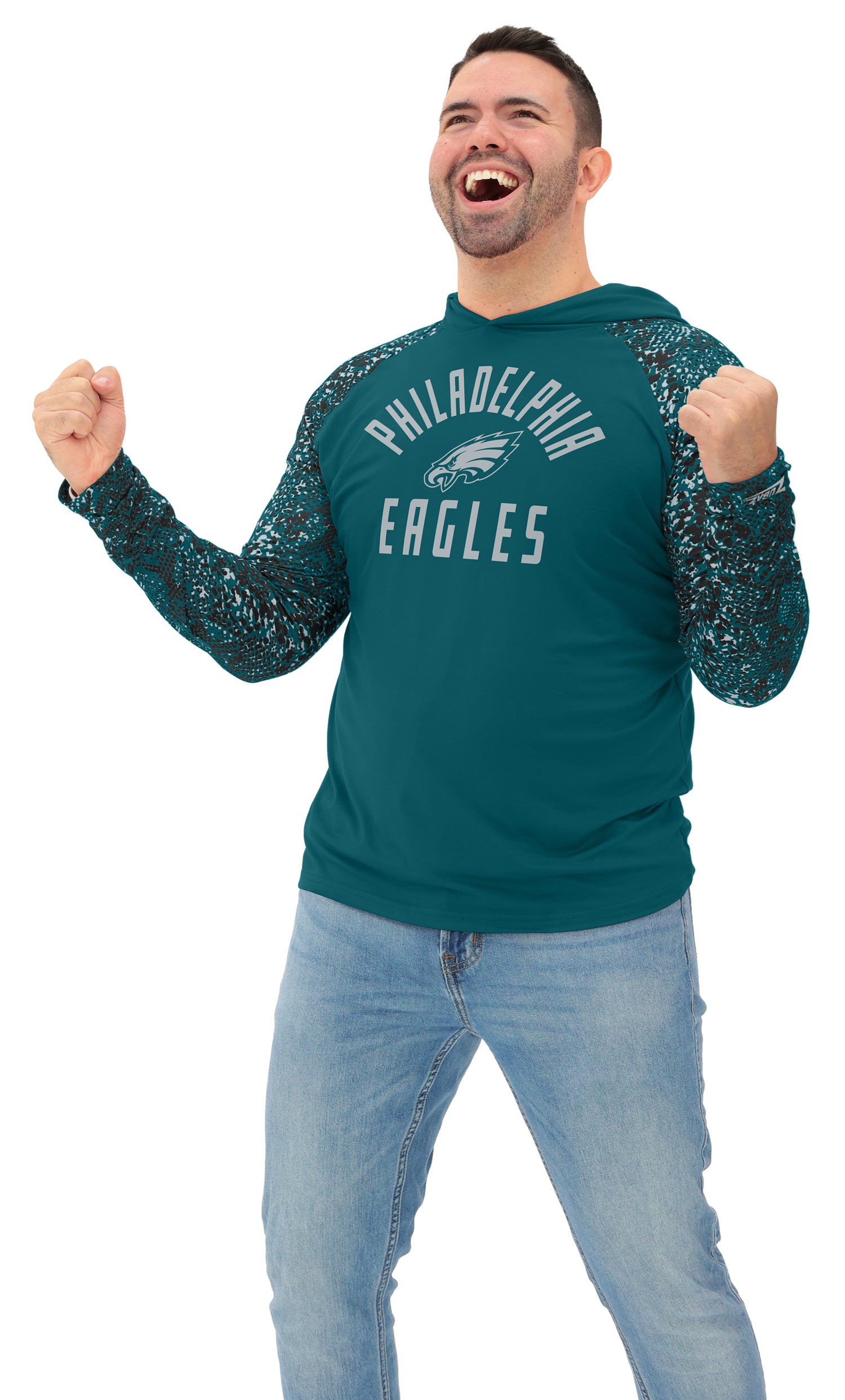 Zubaz NFL  Men's Formation Post Sleeves Lightweight Hoodie, PHILADELPHIA EAGLES