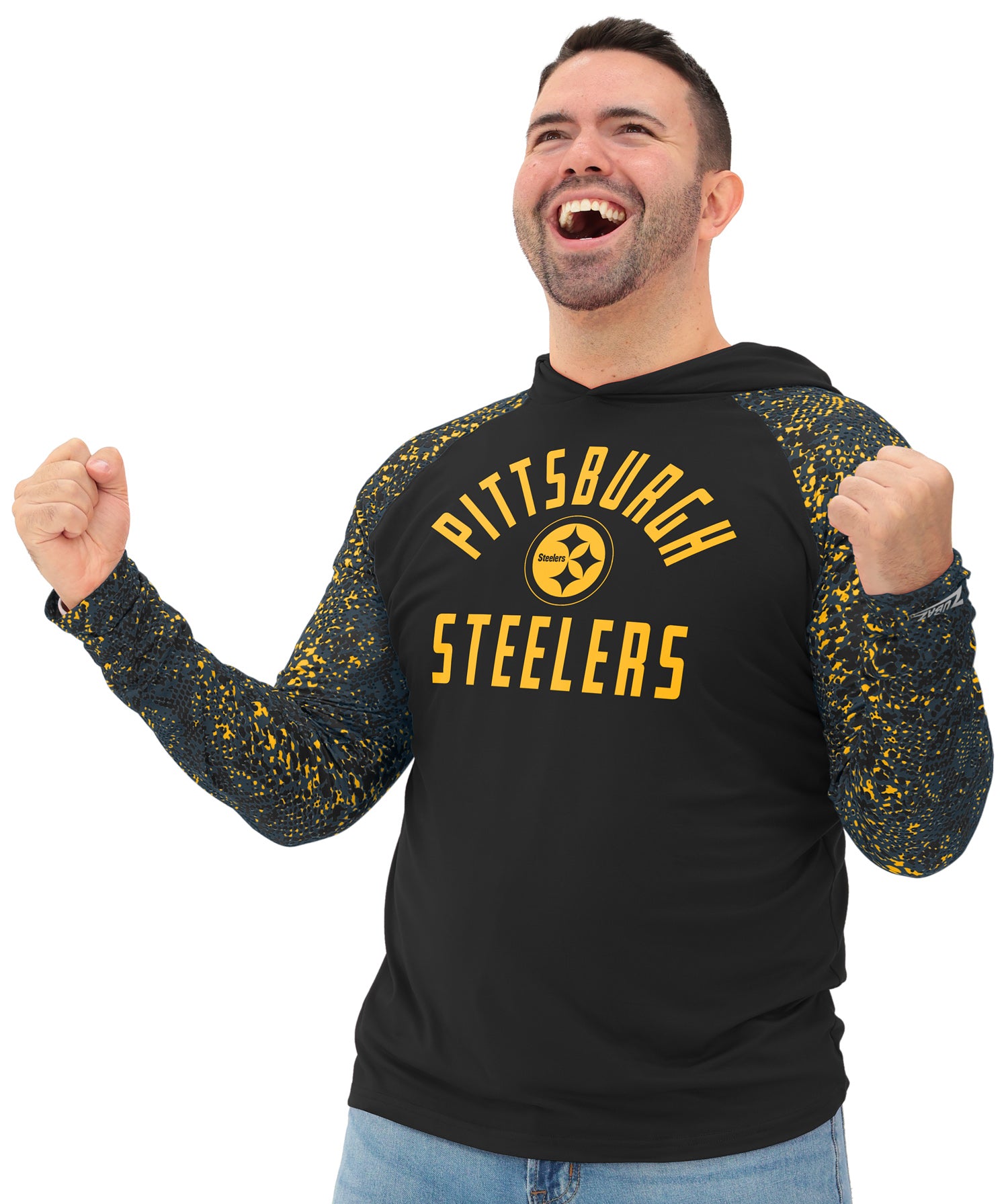 Zubaz NFL  Men's Formation Post Sleeves Lightweight Hoodie, PITTSBURGH STEELERS