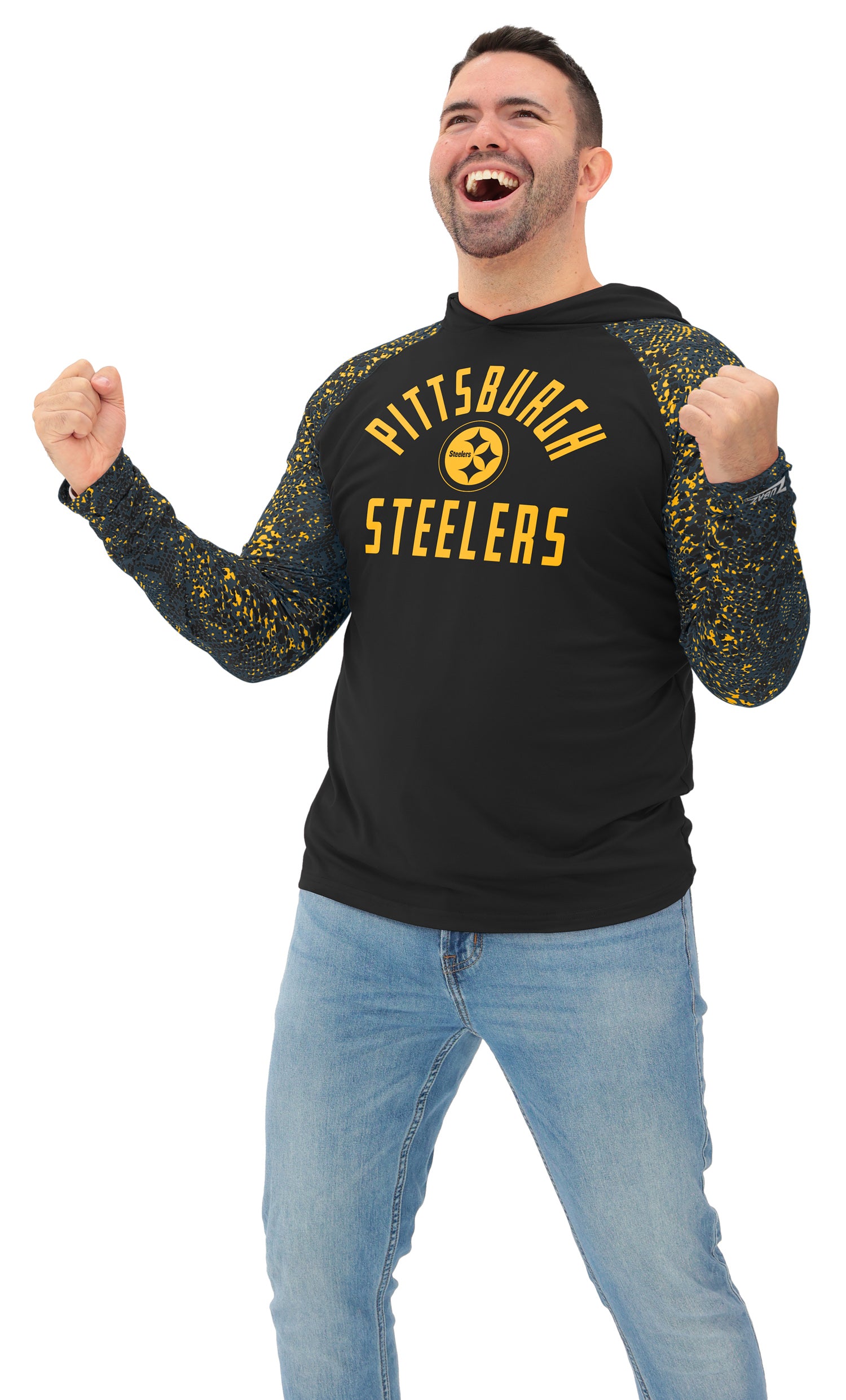 Zubaz NFL  Men's Formation Post Sleeves Lightweight Hoodie, PITTSBURGH STEELERS