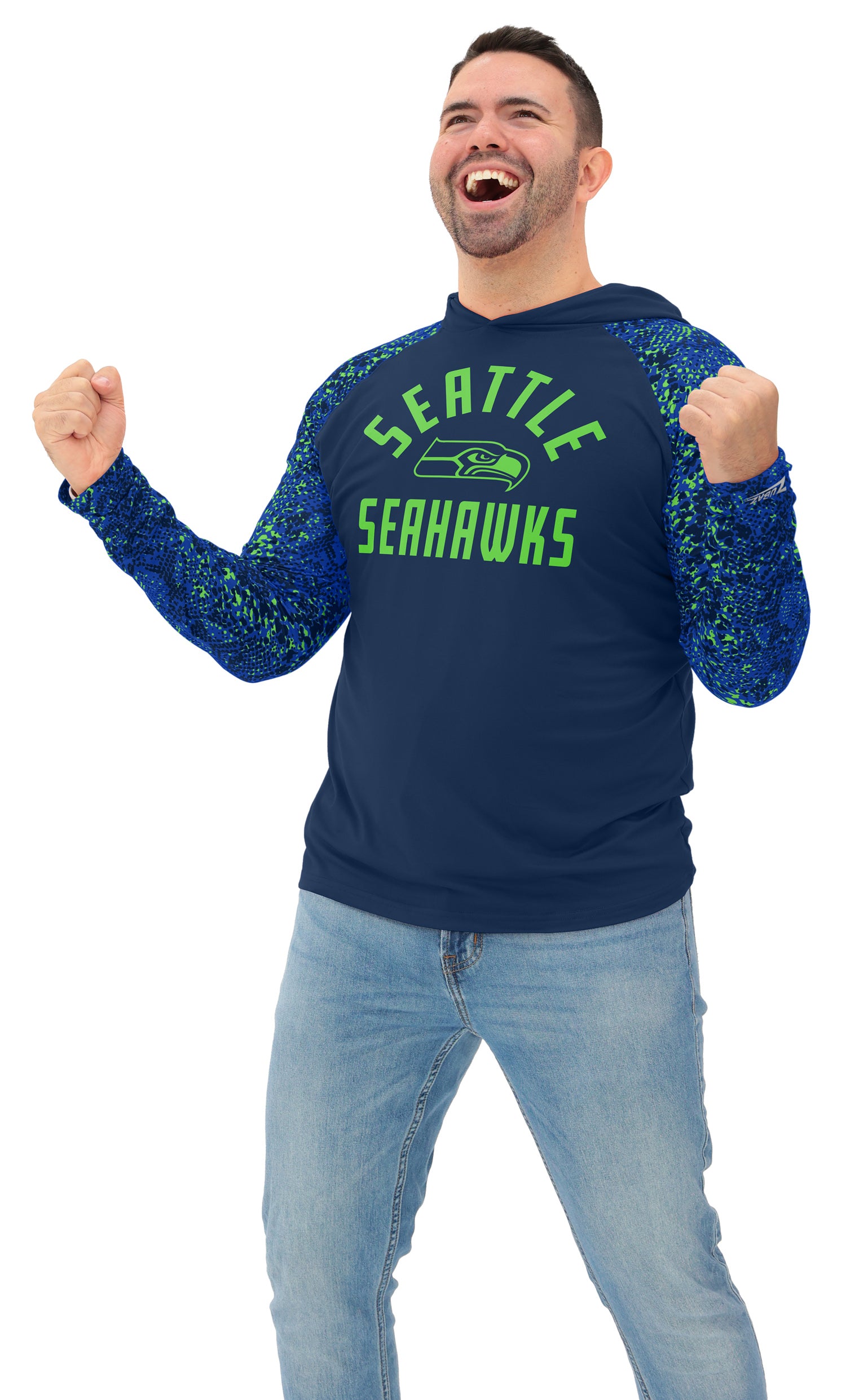 Zubaz NFL  Men's Formation Post Sleeves Lightweight Hoodie, SEATTLE SEAHAWKS