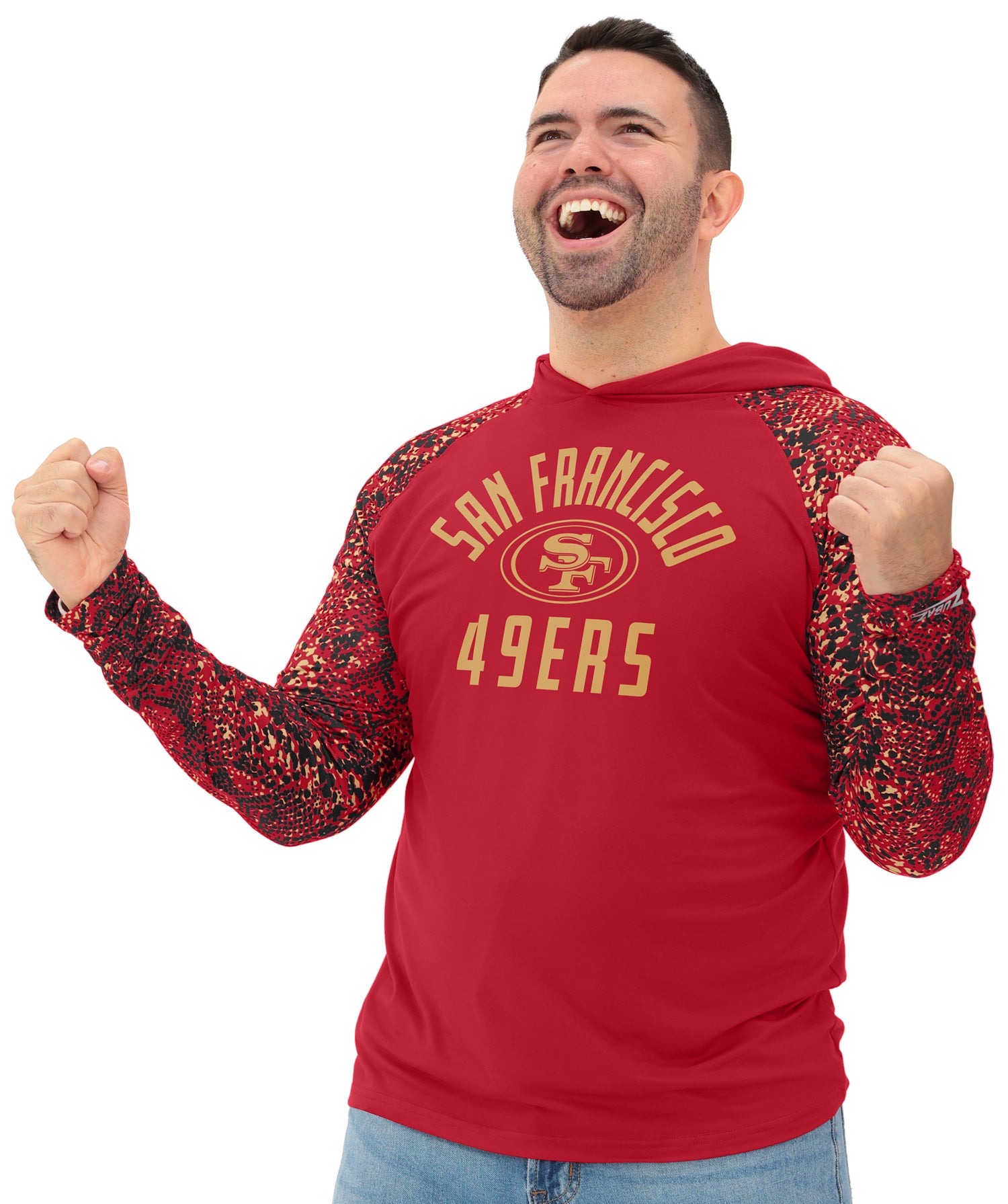 Zubaz NFL  Men's Formation Post Sleeves Lightweight Hoodie, SAN FRANCISCO 49ERS