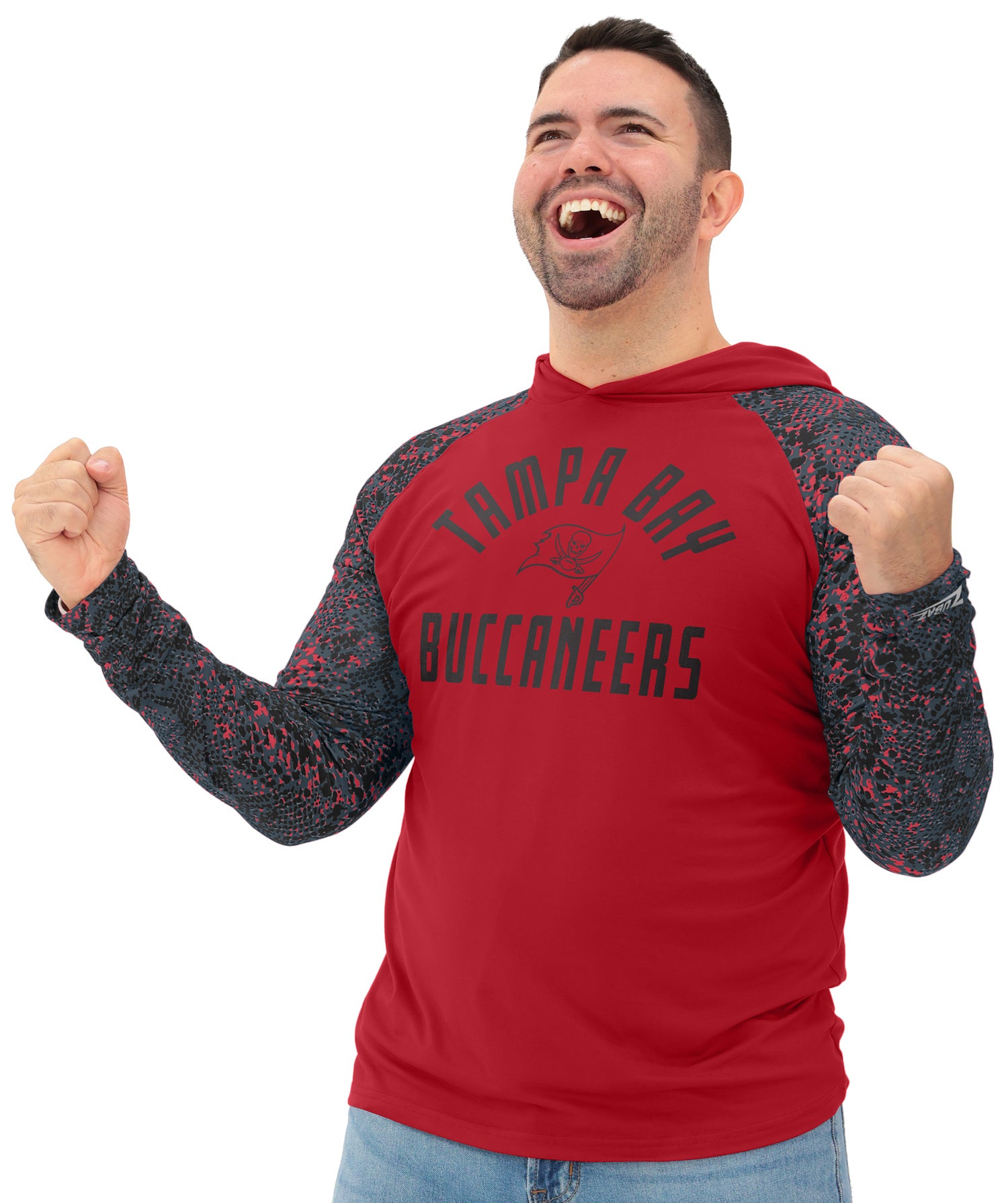 Zubaz NFL  Men's Formation Post Sleeves Lightweight Hoodie, TAMPA BAY BUCCANEERS