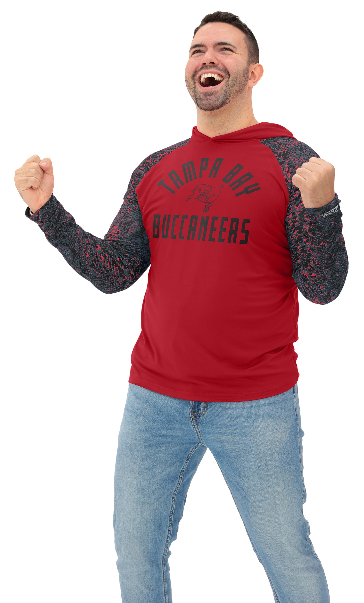 Zubaz NFL  Men's Formation Post Sleeves Lightweight Hoodie, TAMPA BAY BUCCANEERS
