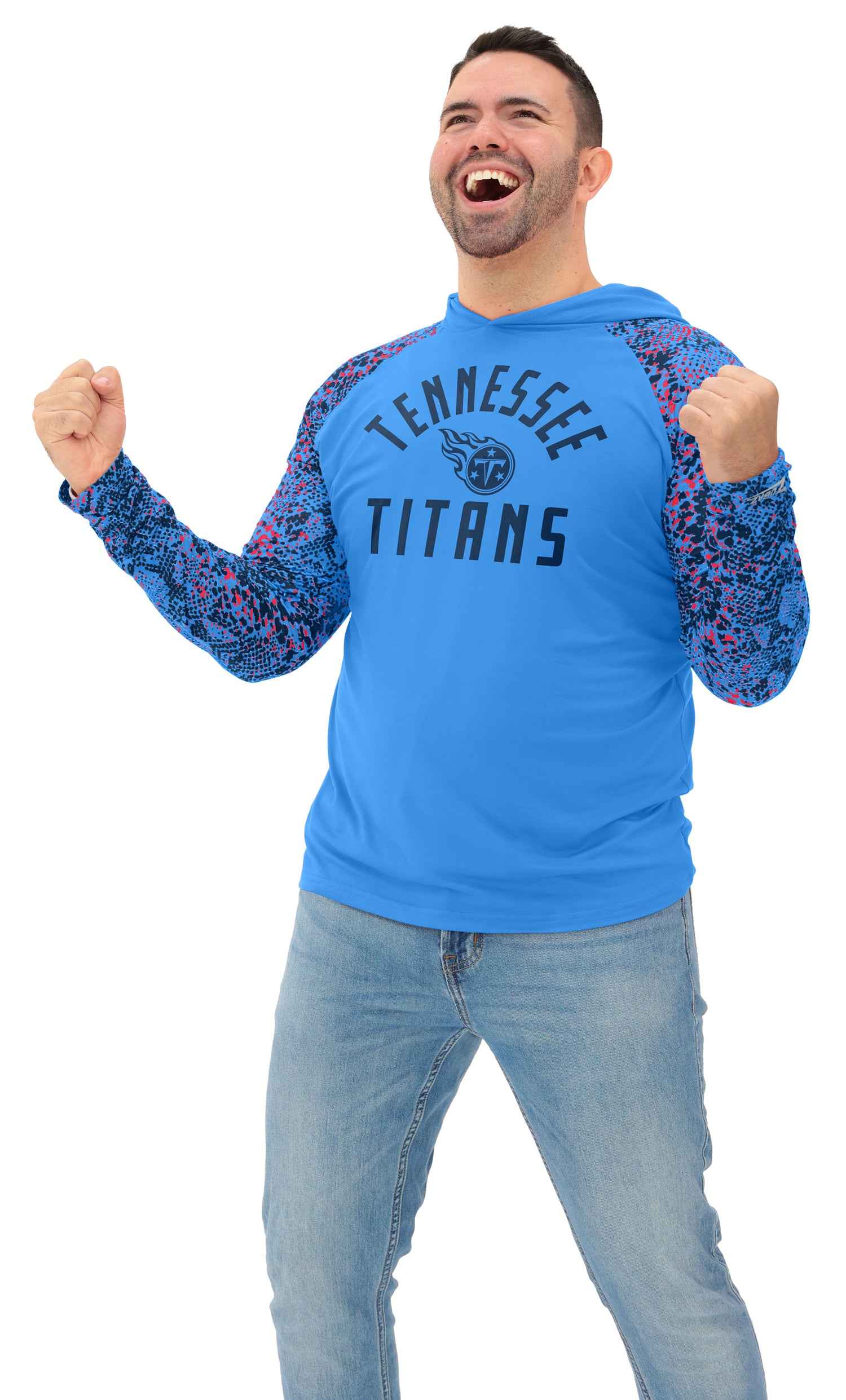 Zubaz NFL  Men's Formation Post Sleeves Lightweight Hoodie, TENNESSEE TITANS