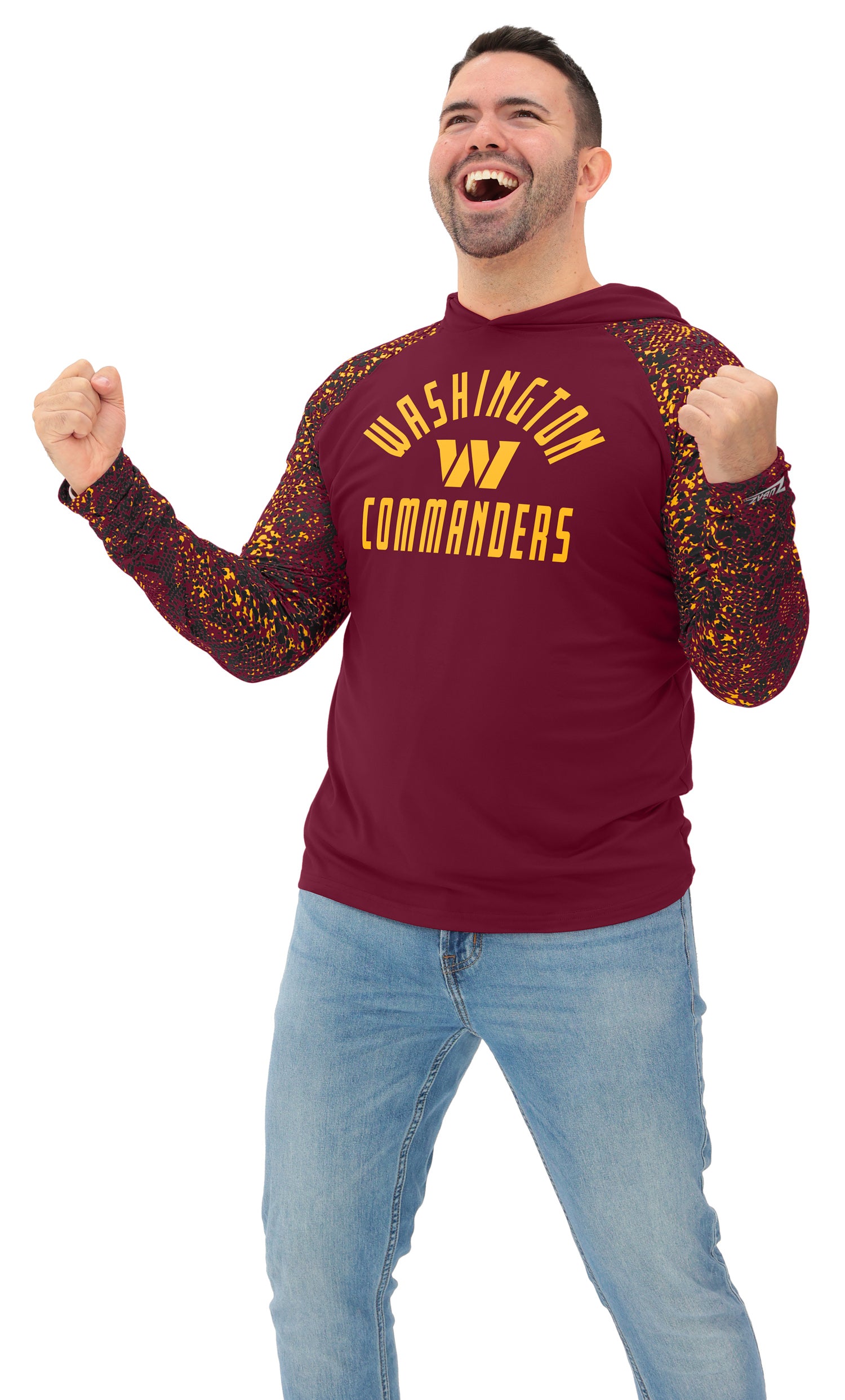 Zubaz NFL  Men's Formation Post Sleeves Lightweight Hoodie, WASHINGTON COMMANDERS