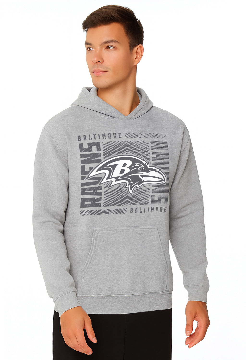 Zubaz NFL Men's Gray Graphic Fleece Hoodie, Baltimore Ravens