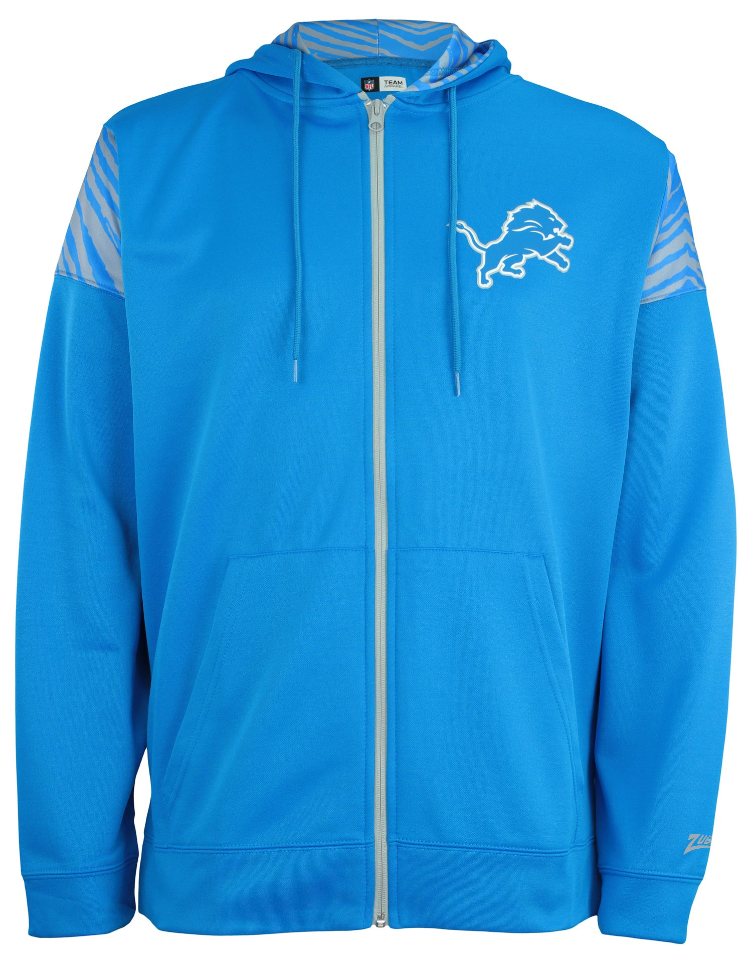 Zubaz NFL   Men's Logo 2 Color Zebra Bands and Hood Liner Full Zip Hoodie, DETROIT LIONS