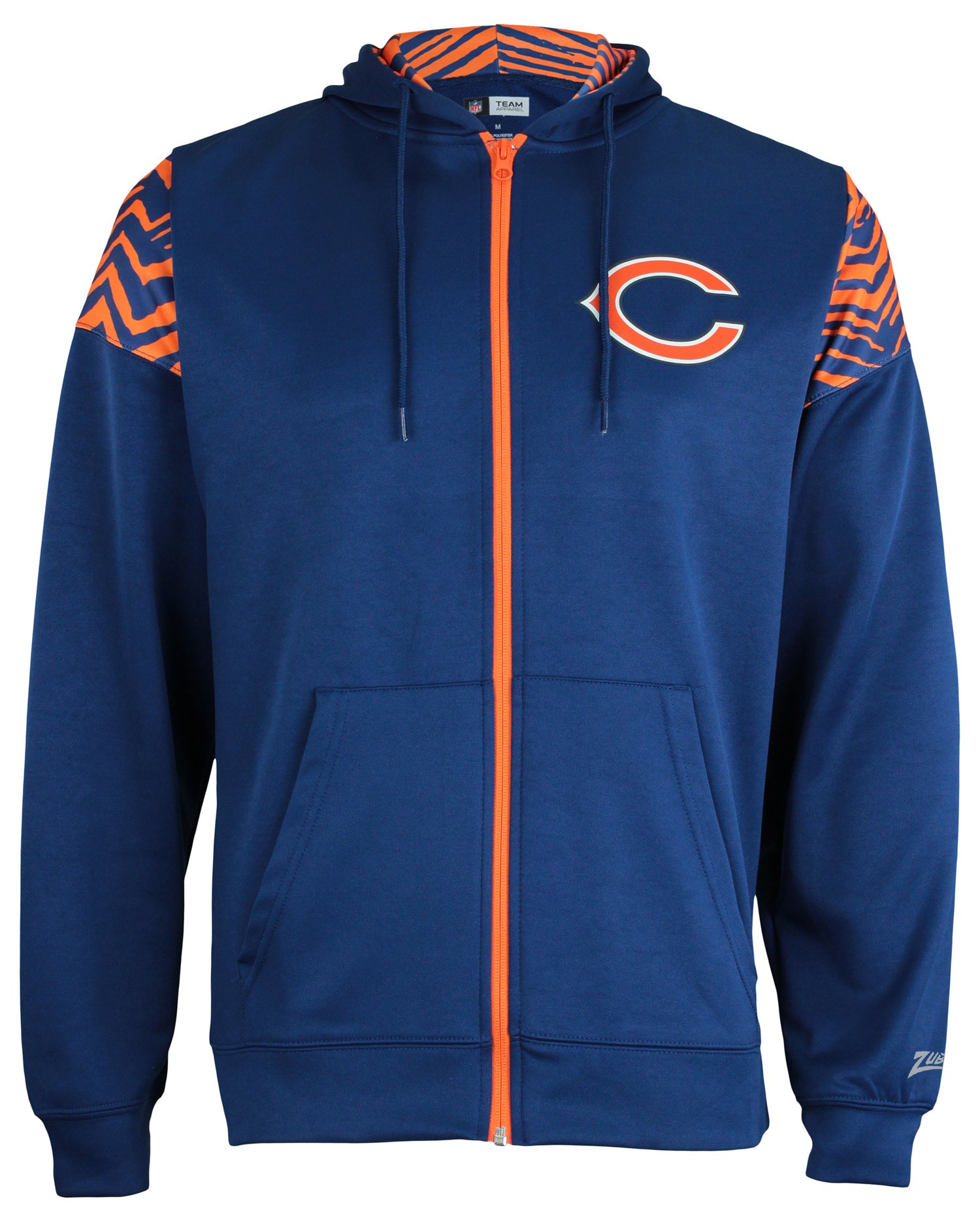 Zubaz NFL   Men's Logo 2 Color Zebra Bands and Hood Liner Full Zip Hoodie, CHICAGO BEARS