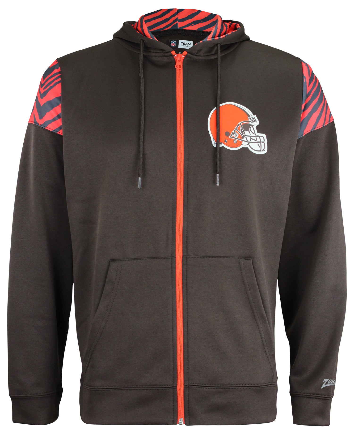Zubaz NFL   Men's Logo 2 Color Zebra Bands and Hood Liner Full Zip Hoodie, CLEVELAND BROWNS