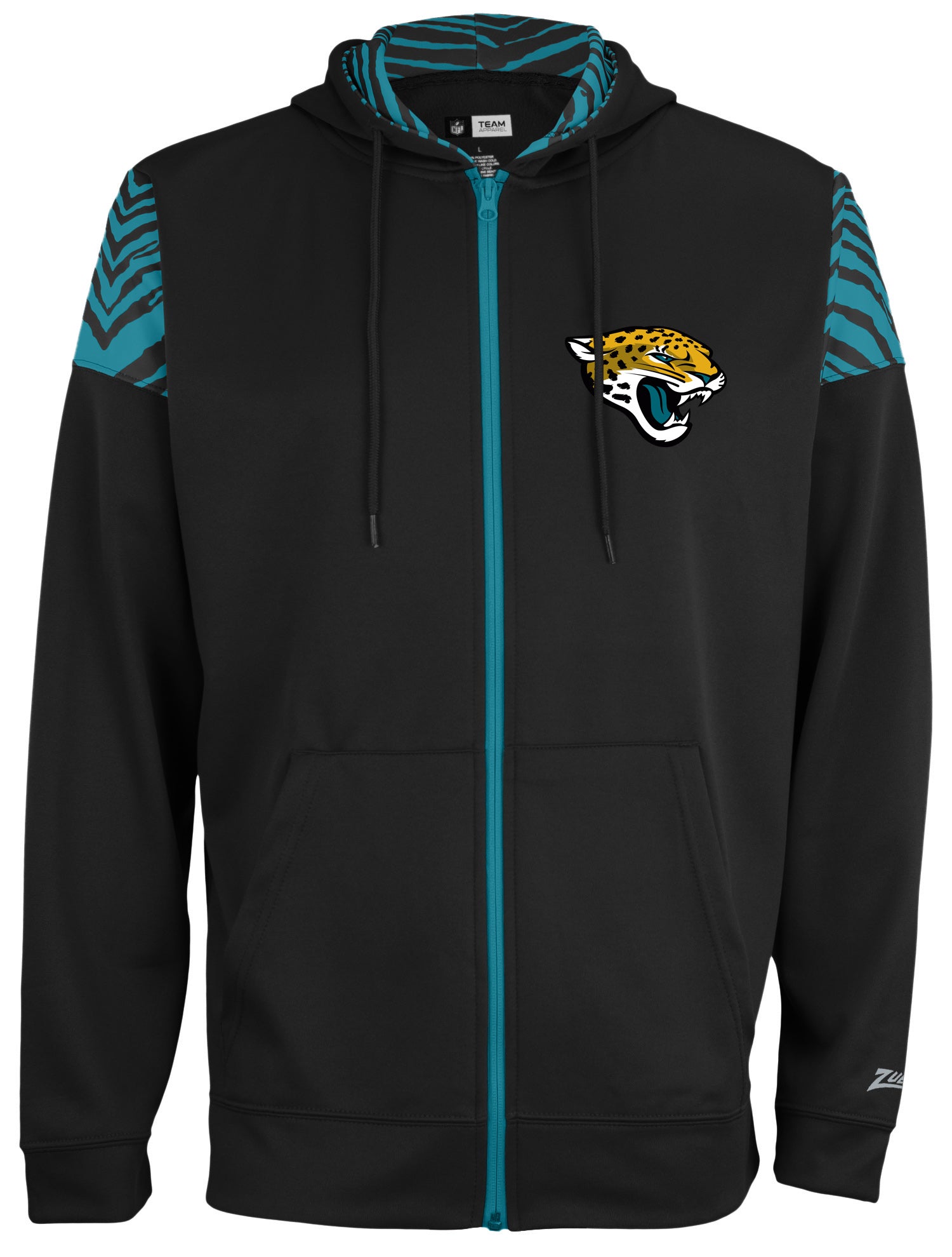 Zubaz NFL   Men's Logo 2 Color Zebra Bands and Hood Liner Full Zip Hoodie, JACKSONVILLE JAGUARS