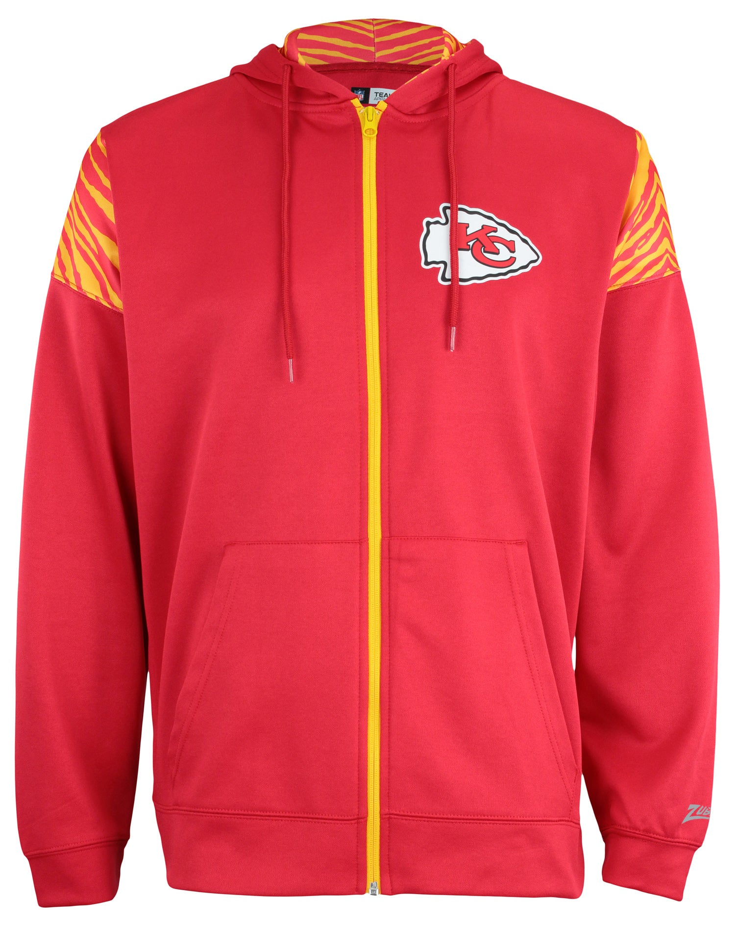Zubaz NFL   Men's Logo 2 Color Zebra Bands and Hood Liner Full Zip Hoodie, KANSAS CITY CHIEFS