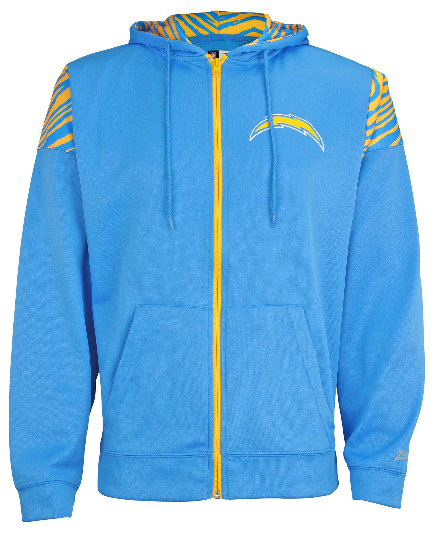 Zubaz NFL   Men's Logo 2 Color Zebra Bands and Hood Liner Full Zip Hoodie, LOS ANGELES CHARGERS