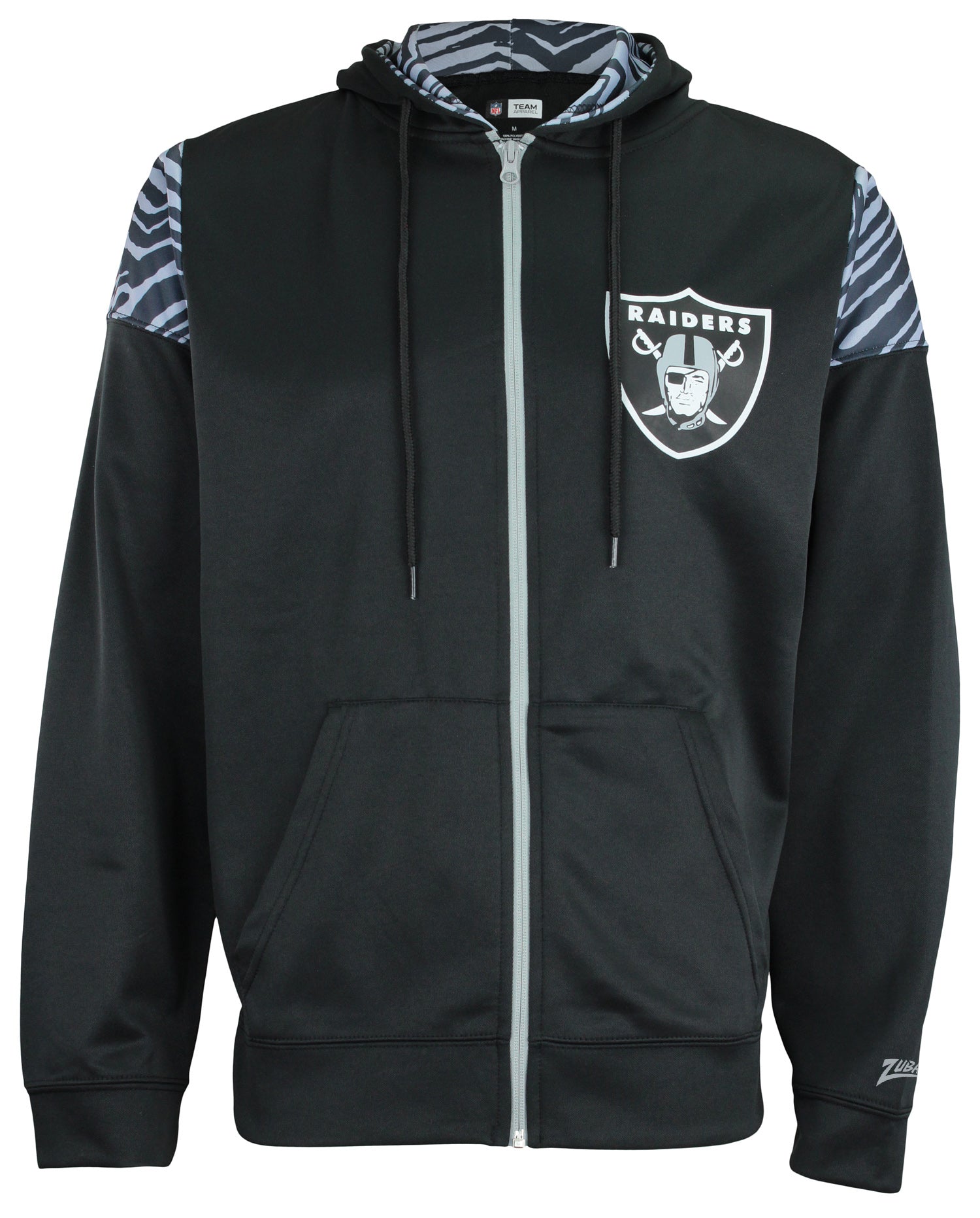 Zubaz NFL   Men's Logo 2 Color Zebra Bands and Hood Liner Full Zip Hoodie, LAS VEGAS RAIDERS