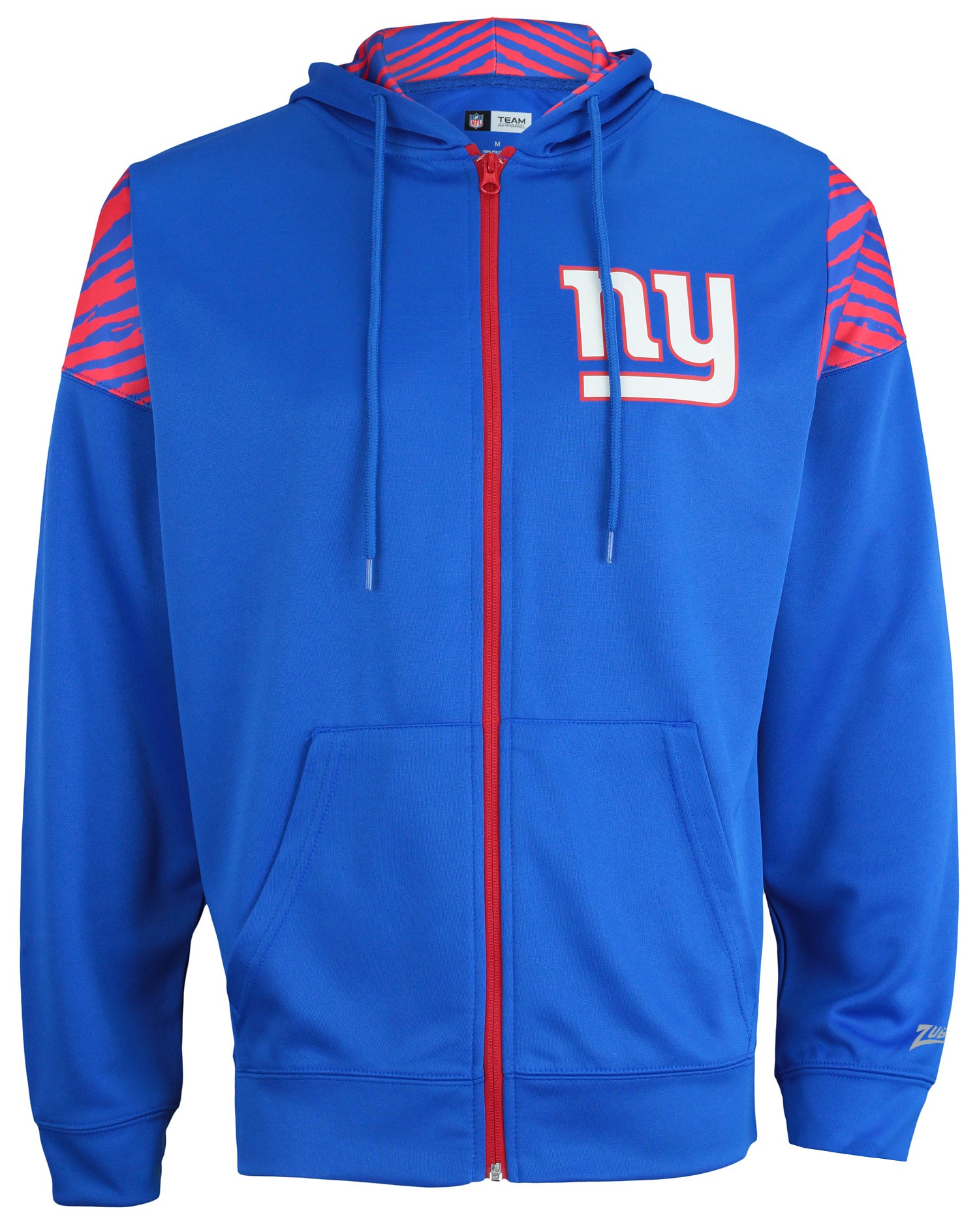 Zubaz NFL   Men's Logo 2 Color Zebra Bands and Hood Liner Full Zip Hoodie, NEW YORK GIANTS