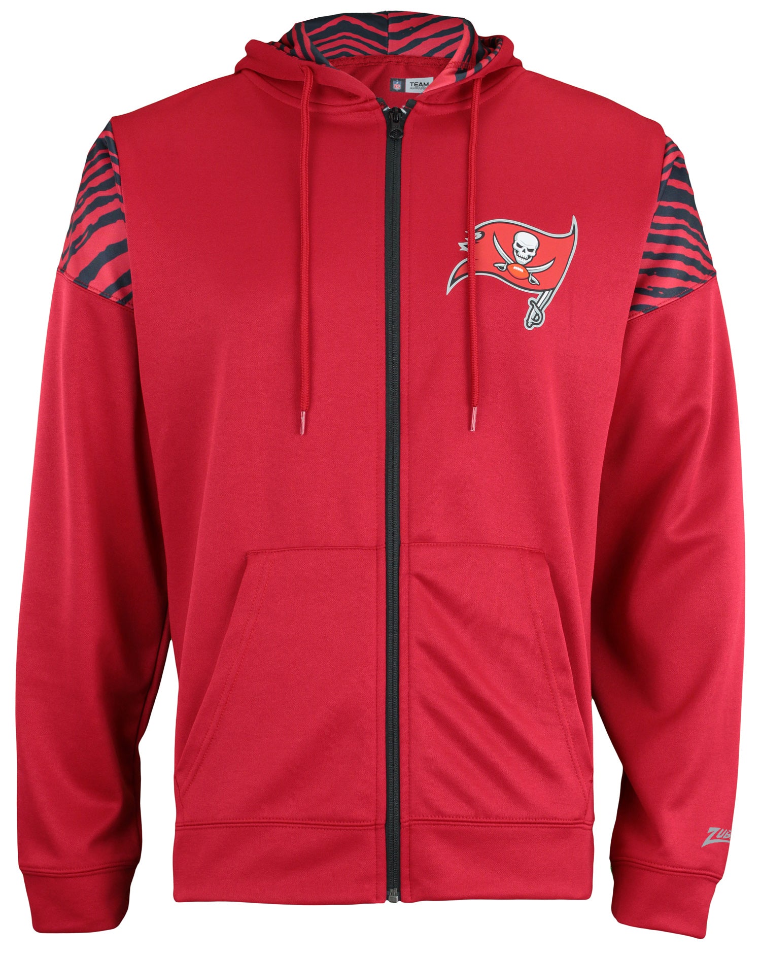 Zubaz NFL   Men's Logo 2 Color Zebra Bands and Hood Liner Full Zip Hoodie, TAMPA BAY BUCCANEERS