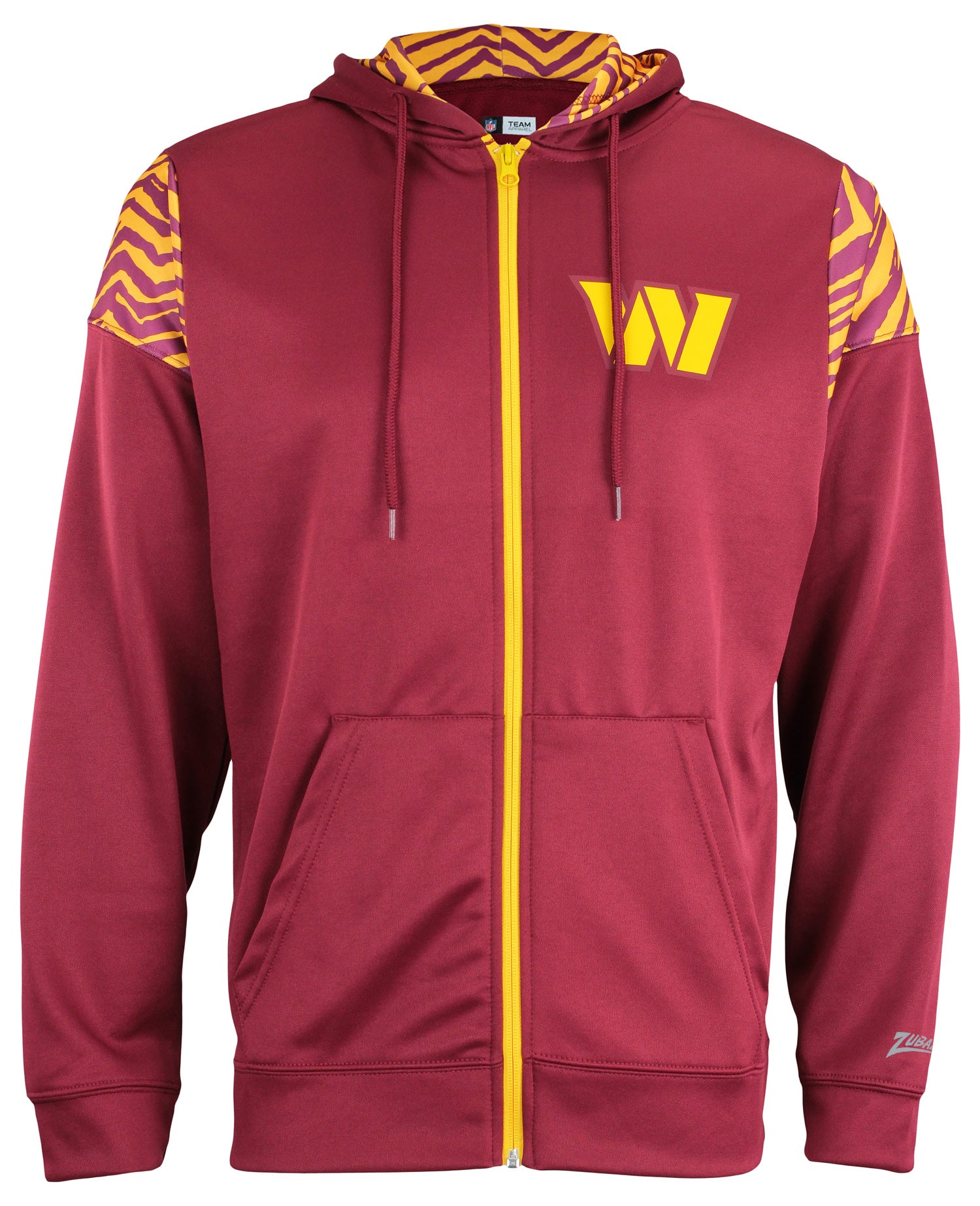 Zubaz NFL   Men's Logo 2 Color Zebra Bands and Hood Liner Full Zip Hoodie, WASHINGTON COMMANDERS
