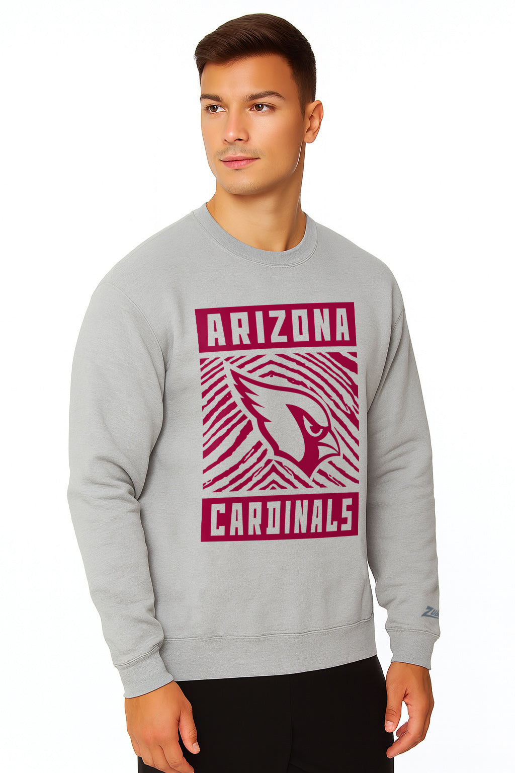 Zubaz NFL Arizona Cardinals Men's Gridiron Zebra 2 Color Heather Gray Crewneck Sweatshirt