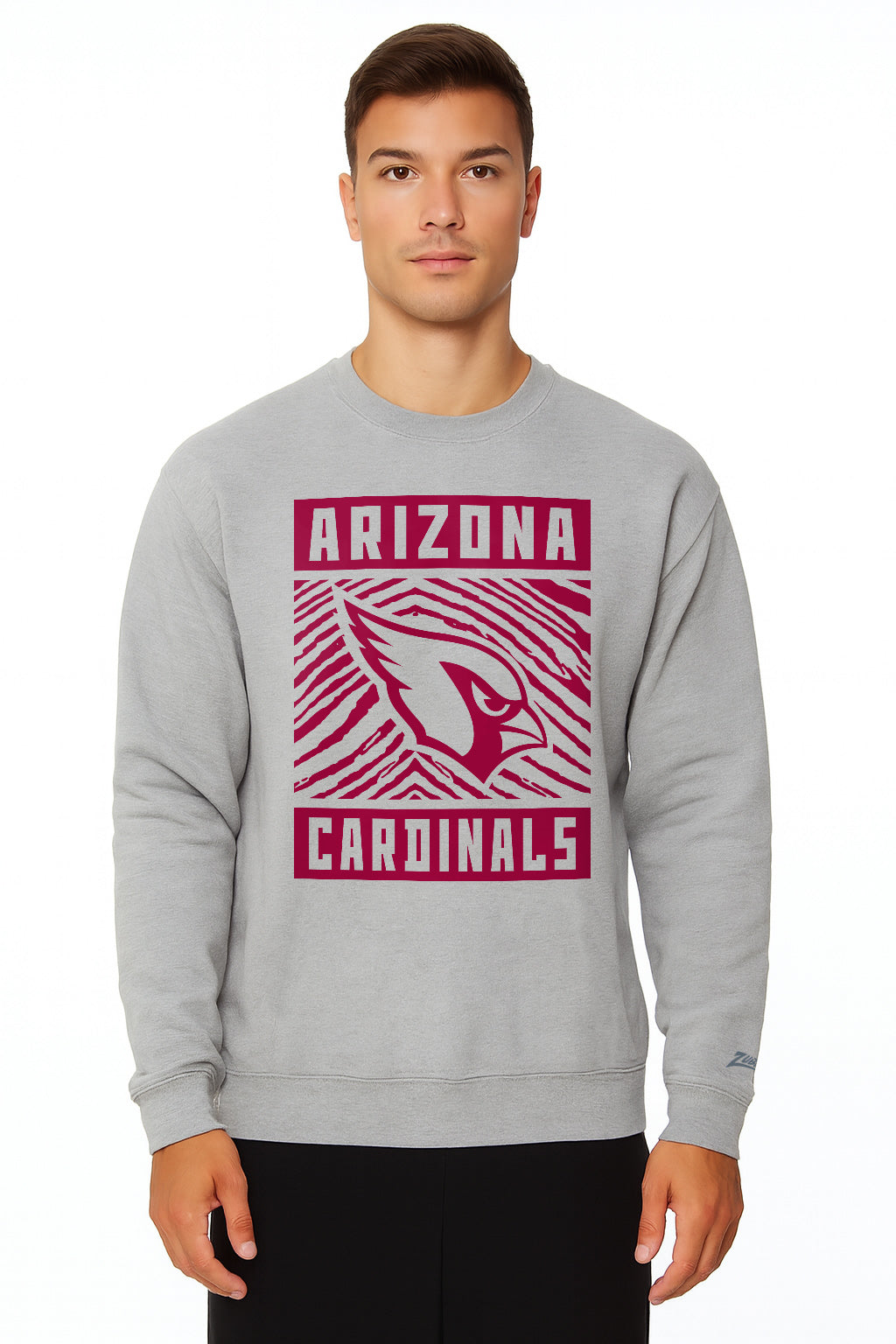 Zubaz NFL Arizona Cardinals Men's Gridiron Zebra 2 Color Heather Gray Crewneck Sweatshirt
