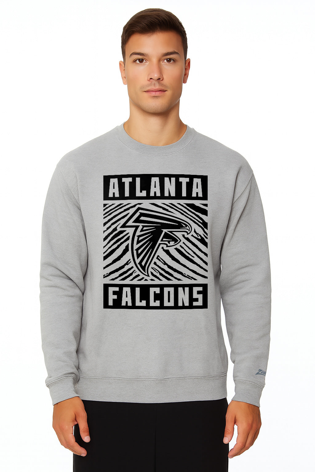 Zubaz NFL Atlanta Falcons Men's Gridiron Zebra 2 Color Heather Gray Crewneck Sweatshirt