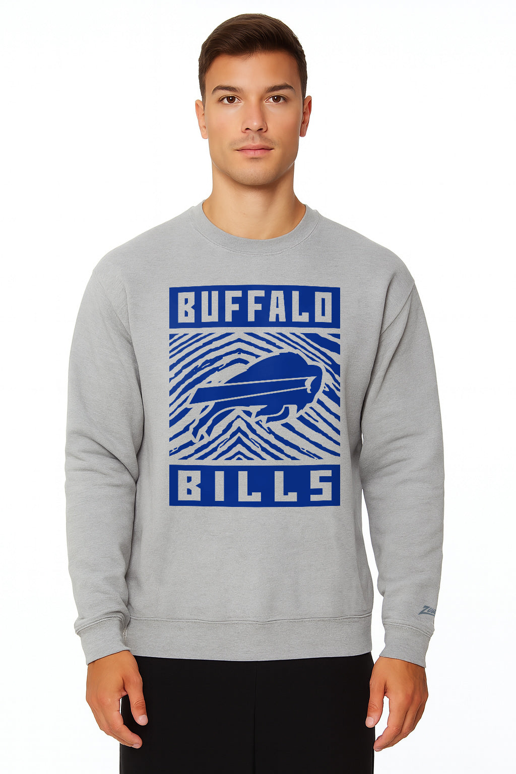 Zubaz NFL Buffalo Bills Men's Gridiron Zebra 2 Color Heather Gray Crewneck Sweatshirt