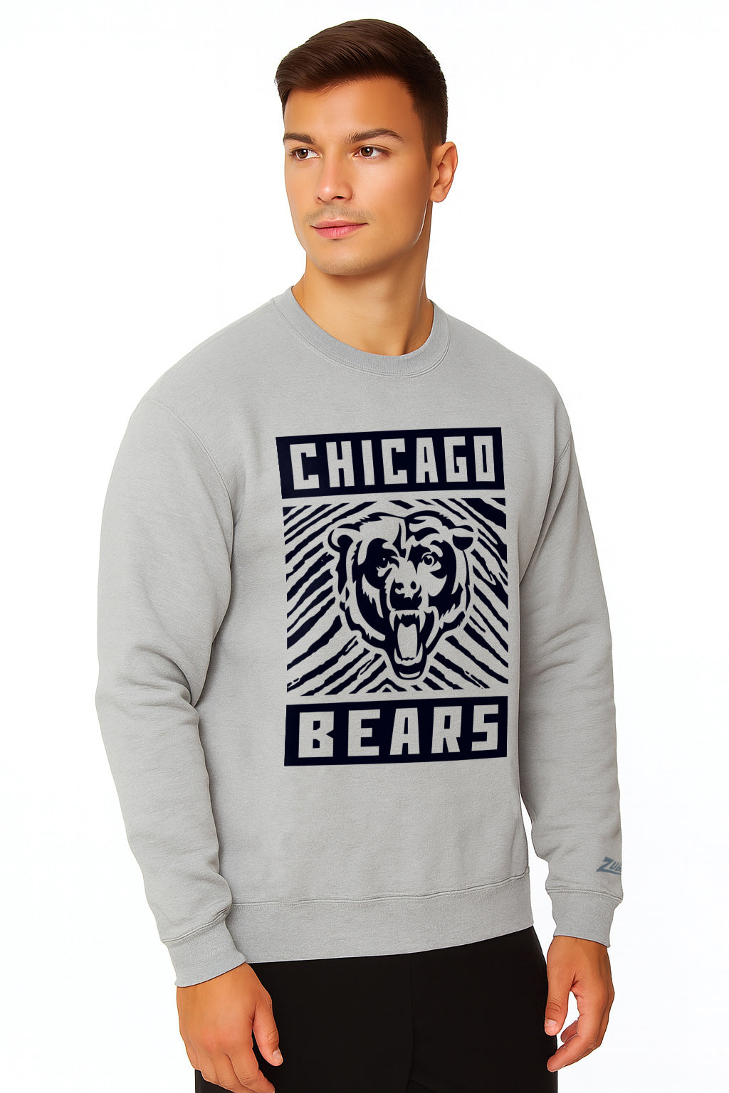 Zubaz NFL Chicago Bears Men's Gridiron Zebra 2 Color Heather Gray Crewneck Sweatshirt