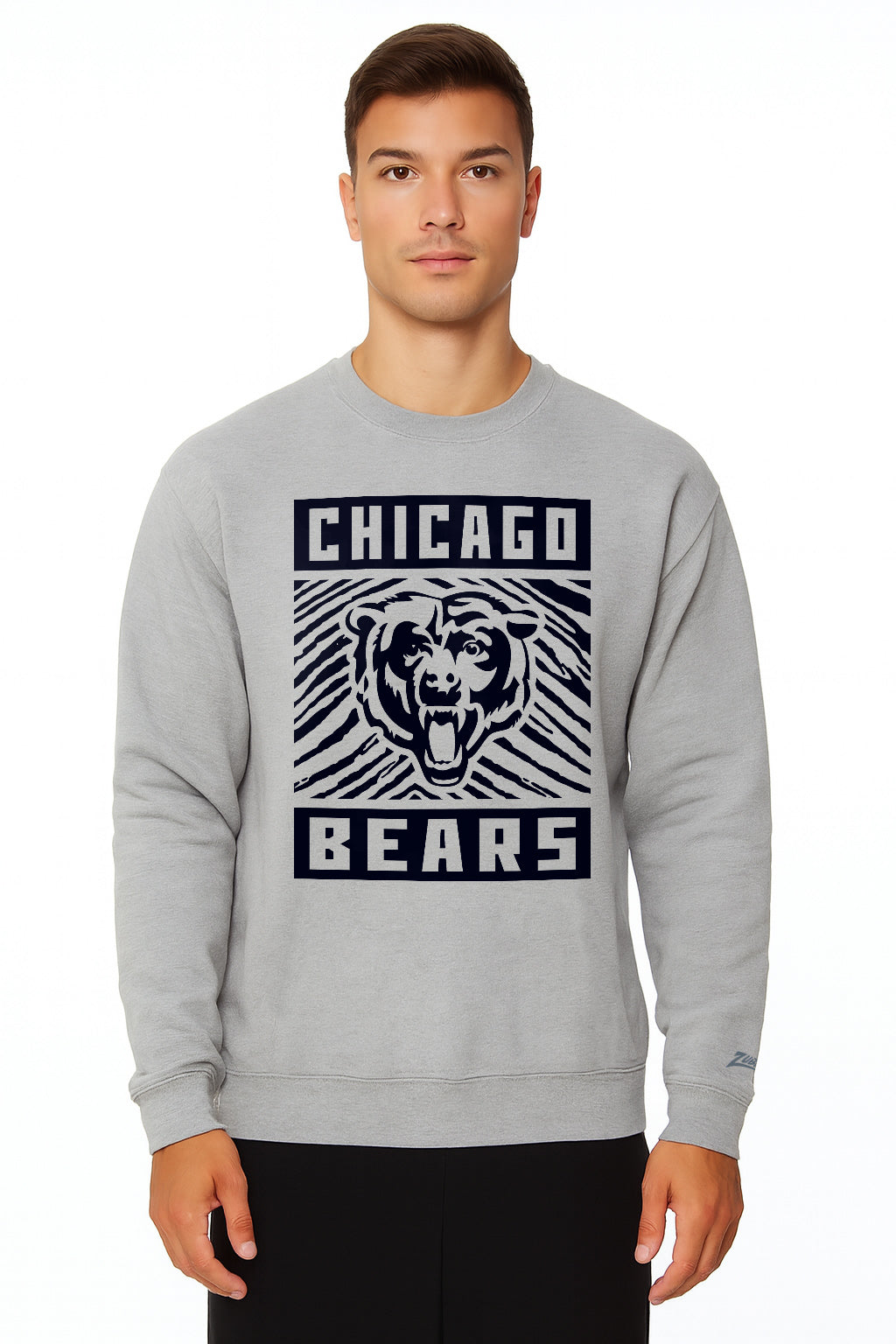 Zubaz NFL Chicago Bears Men's Gridiron Zebra 2 Color Heather Gray Crewneck Sweatshirt