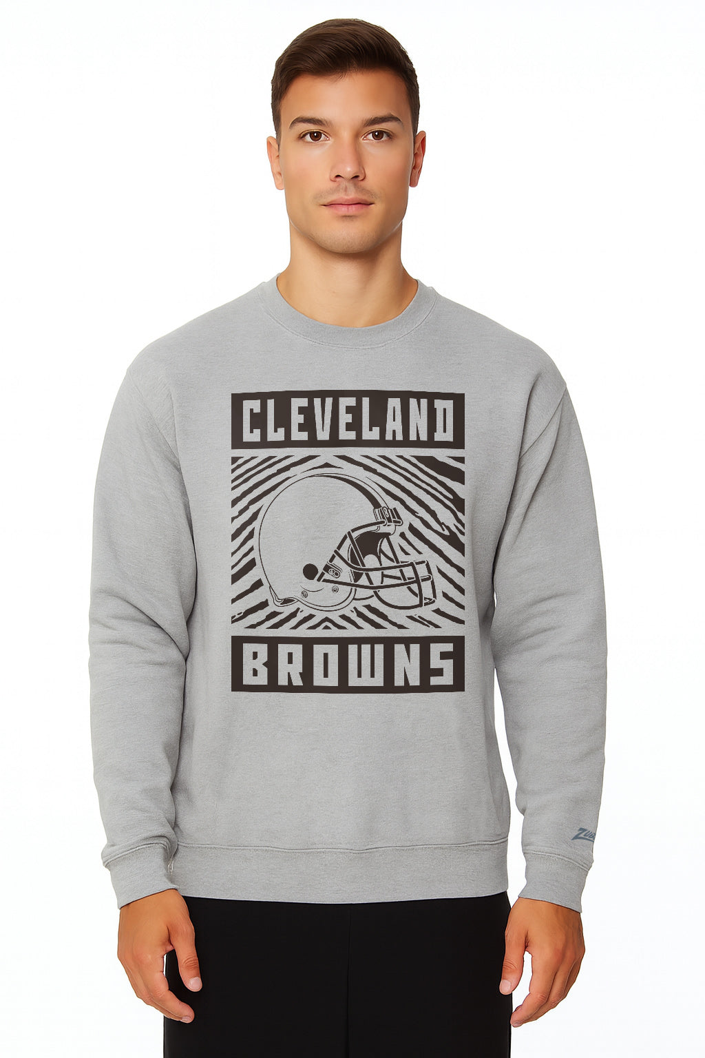 Zubaz NFL Cleveland Browns Men's Gridiron Zebra 2 Color Heather Gray Crewneck Sweatshirt