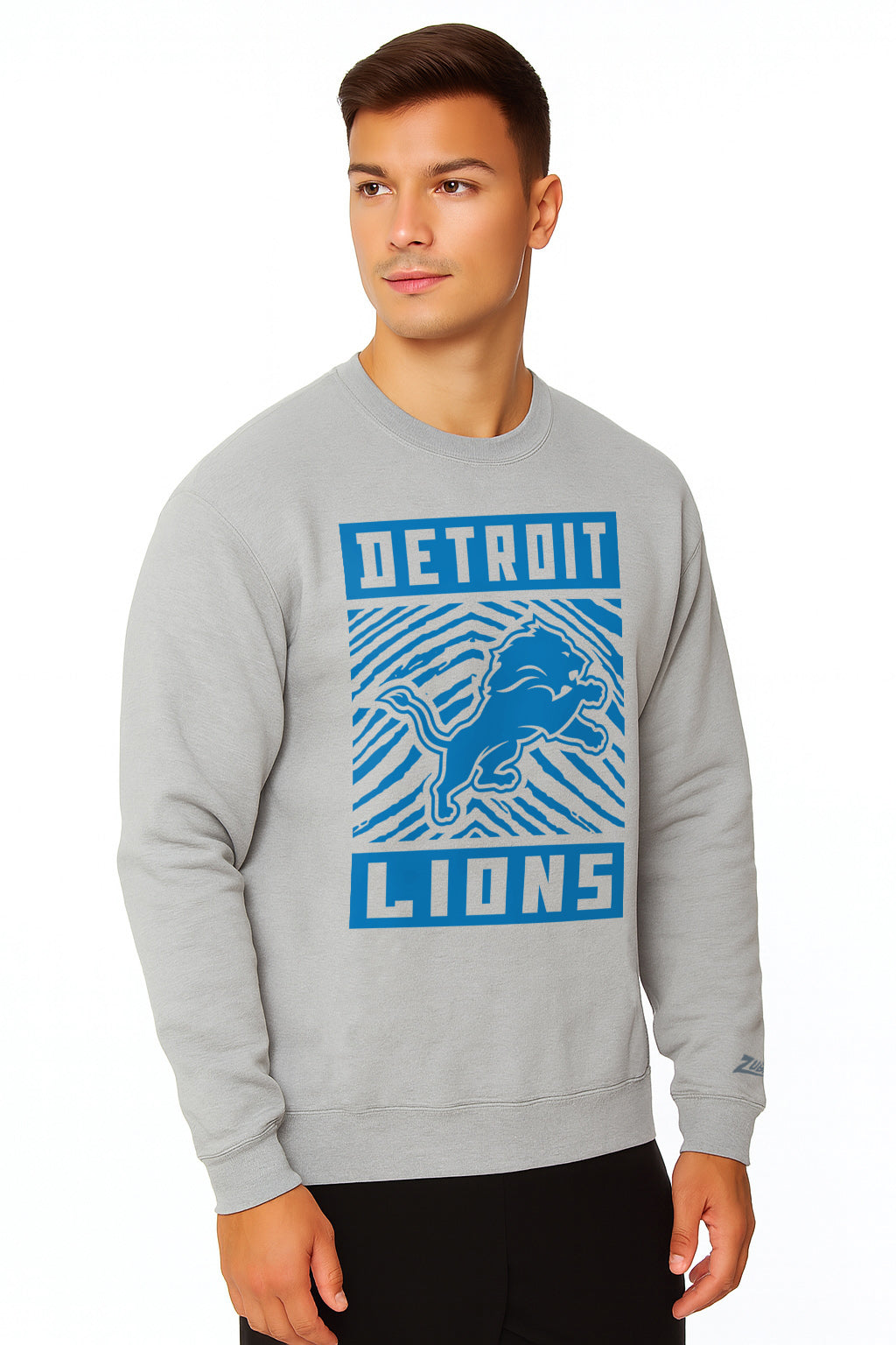 Zubaz NFL Detroit Lions Men's Gridiron Zebra 2 Color Heather Gray Crewneck Sweatshirt