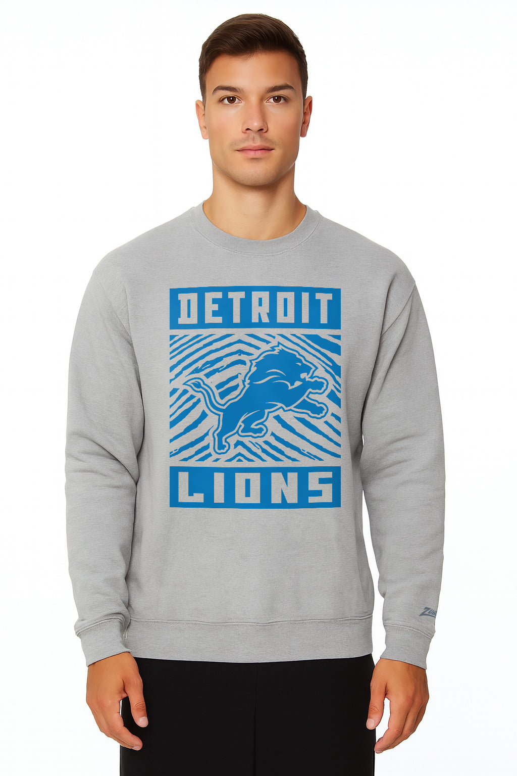 Zubaz NFL Detroit Lions Men's Gridiron Zebra 2 Color Heather Gray Crewneck Sweatshirt