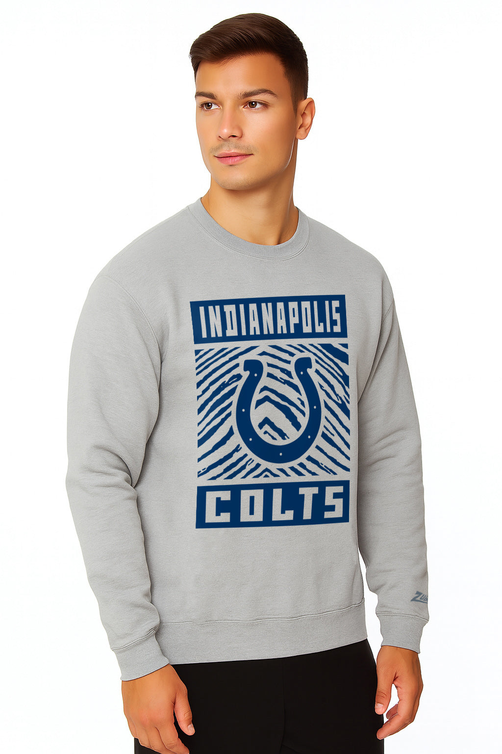 Zubaz NFL Indianapolis Colts Men's Gridiron Zebra 2 Color Heather Gray Crewneck Sweatshirt