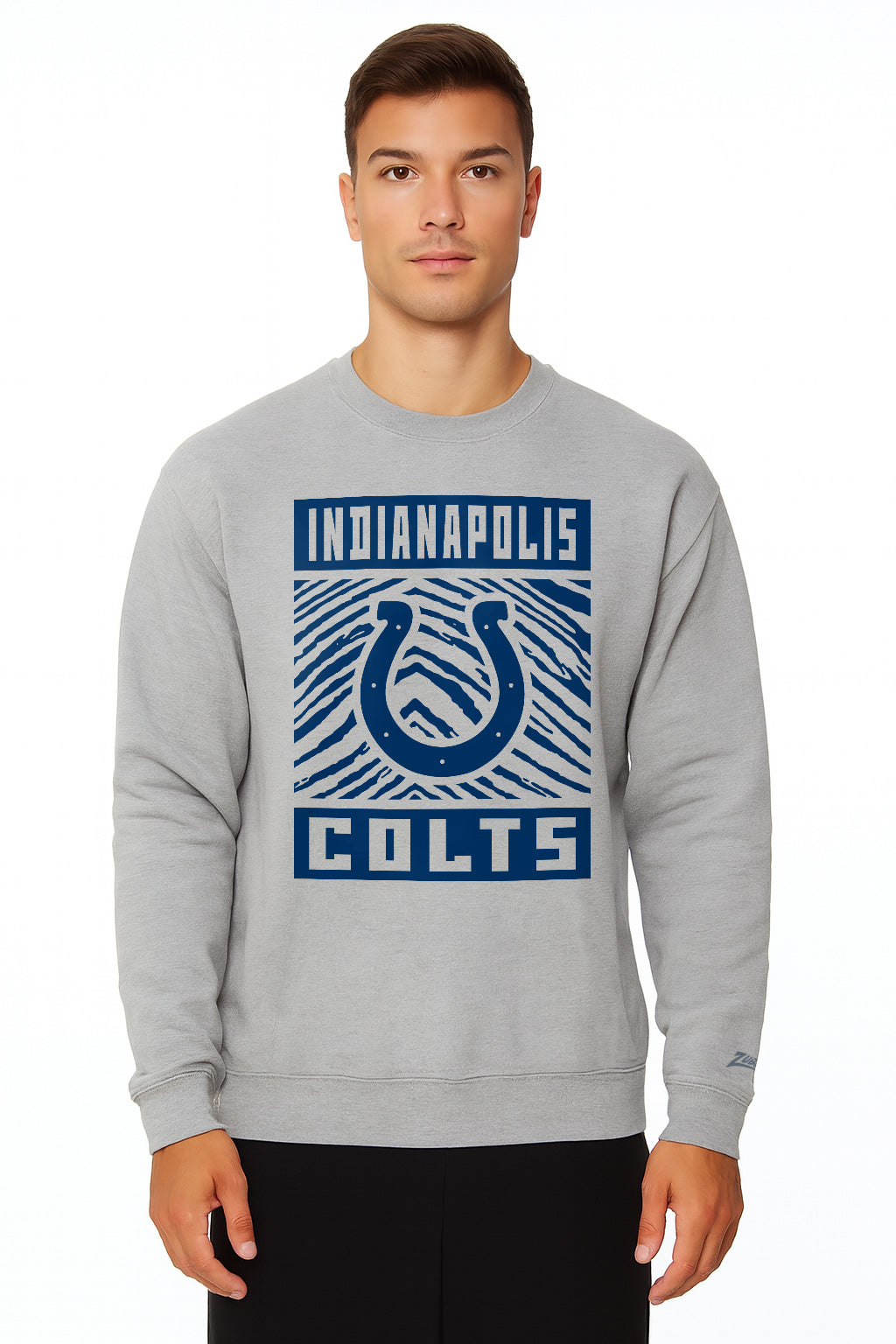 Zubaz NFL Indianapolis Colts Men's Gridiron Zebra 2 Color Heather Gray Crewneck Sweatshirt