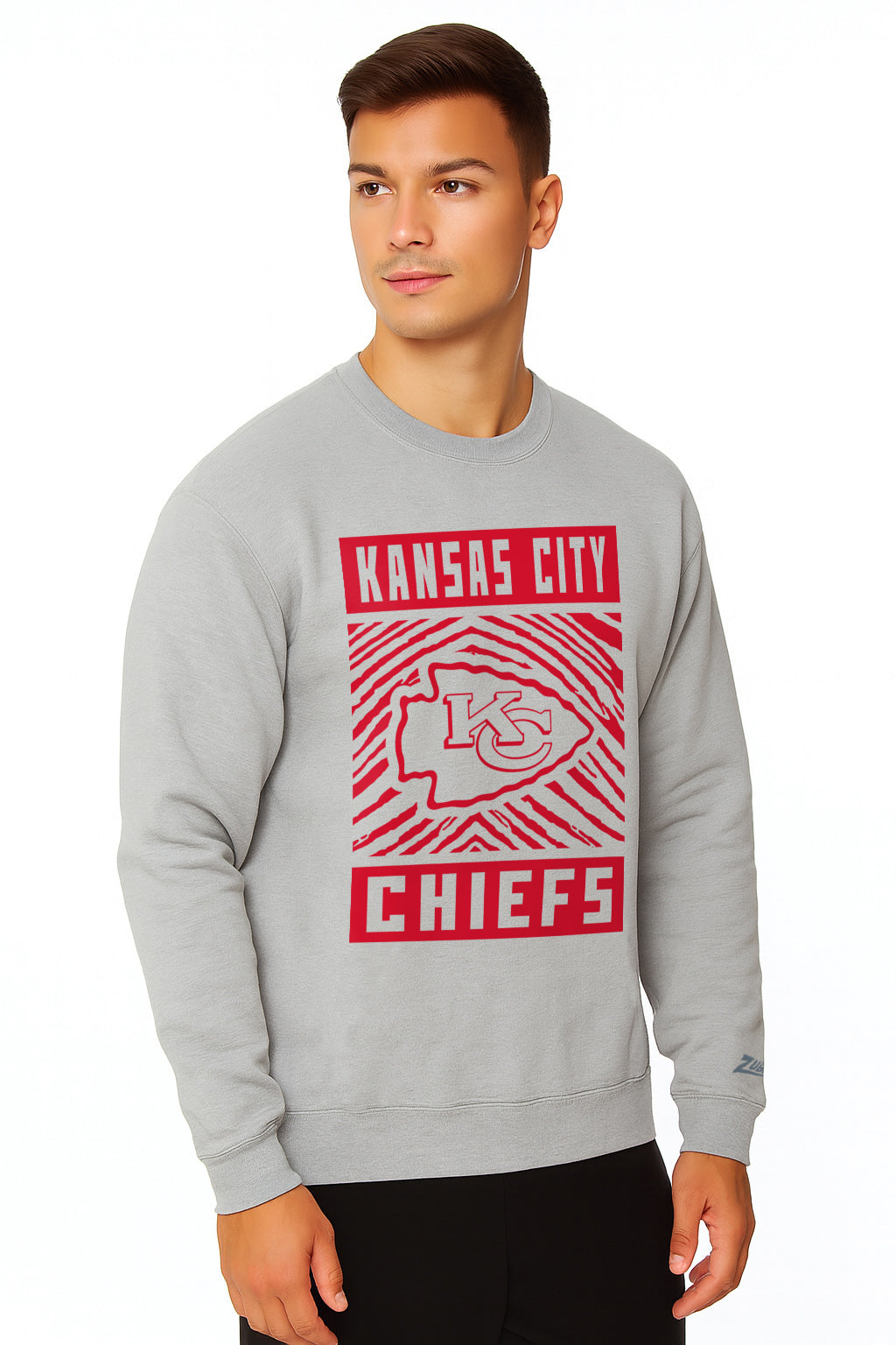 Zubaz NFL Kansas City Chiefs Men's Gridiron Zebra 2 Color Heather Gray Crewneck Sweatshirt