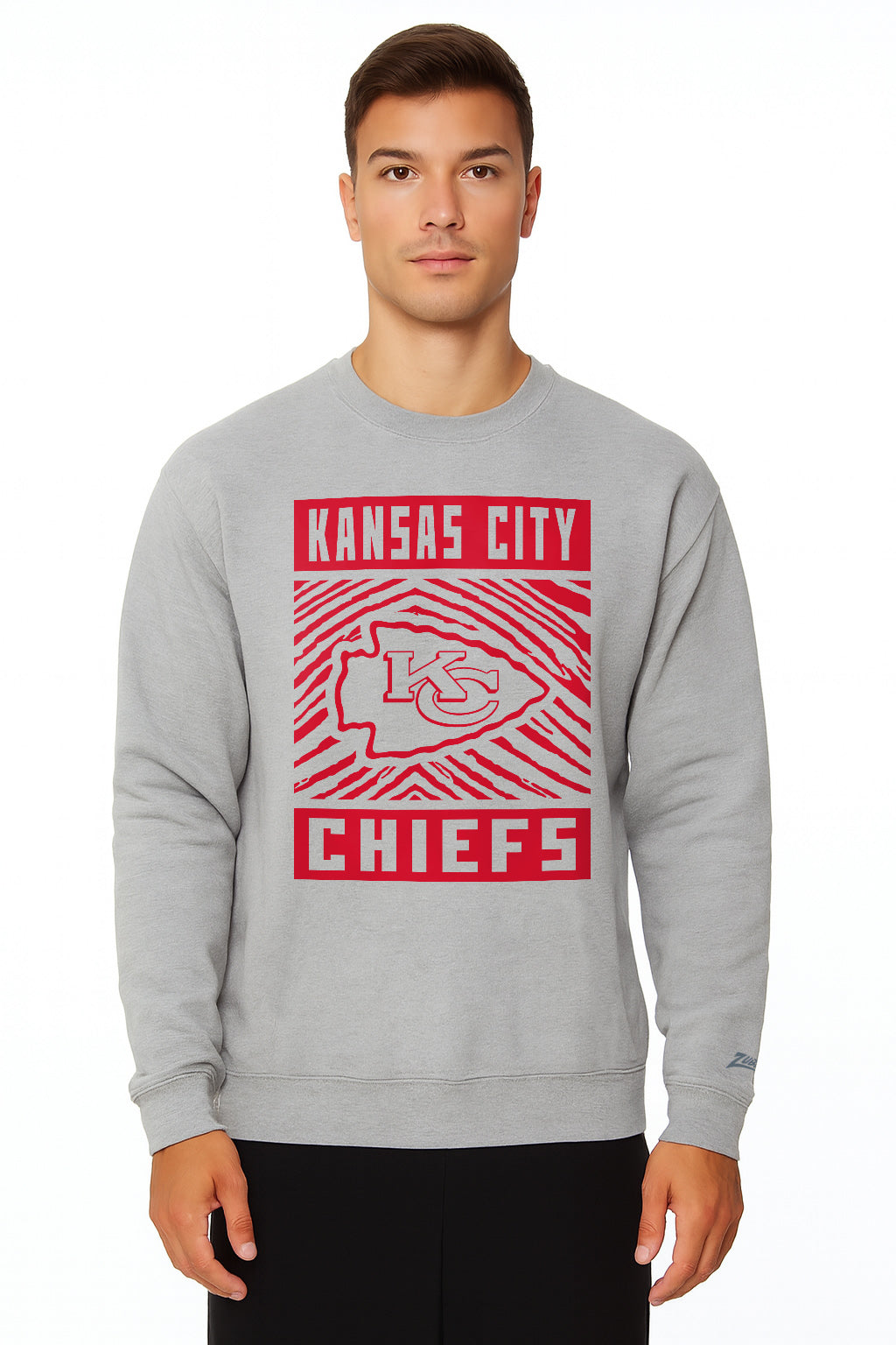Zubaz NFL Kansas City Chiefs Men's Gridiron Zebra 2 Color Heather Gray Crewneck Sweatshirt