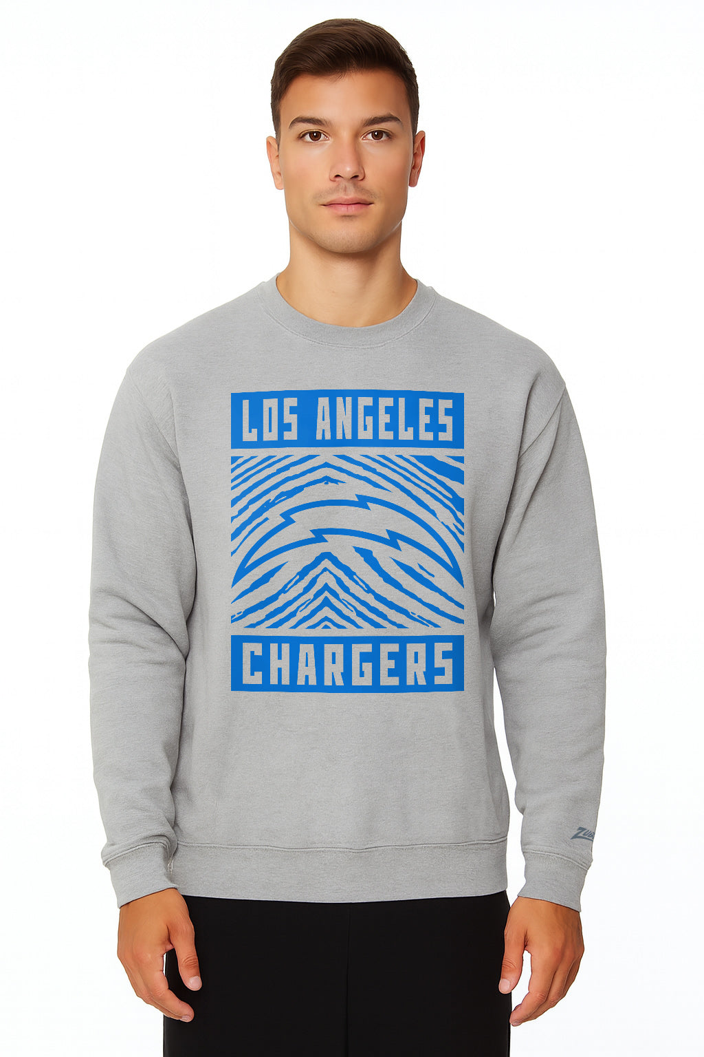 Zubaz NFL Los Angeles Chargers Men's Gridiron Zebra 2 Color Heather Gray Crewneck Sweatshirt