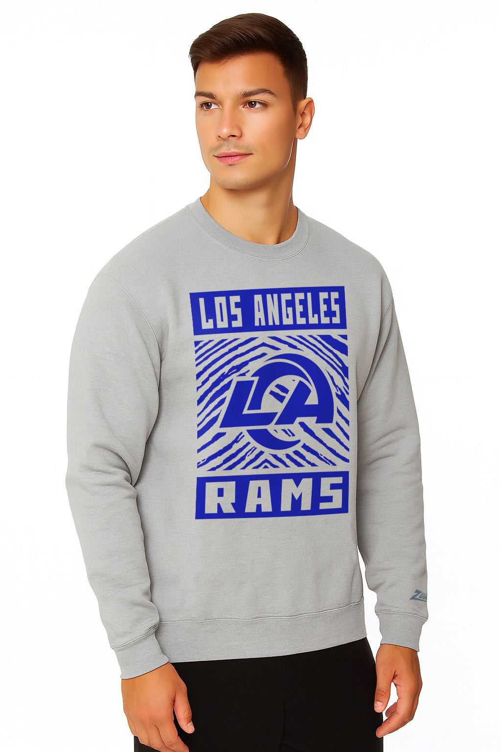 Zubaz NFL Los Angeles Rams Men's Gridiron Zebra 2 Color Heather Gray Crewneck Sweatshirt