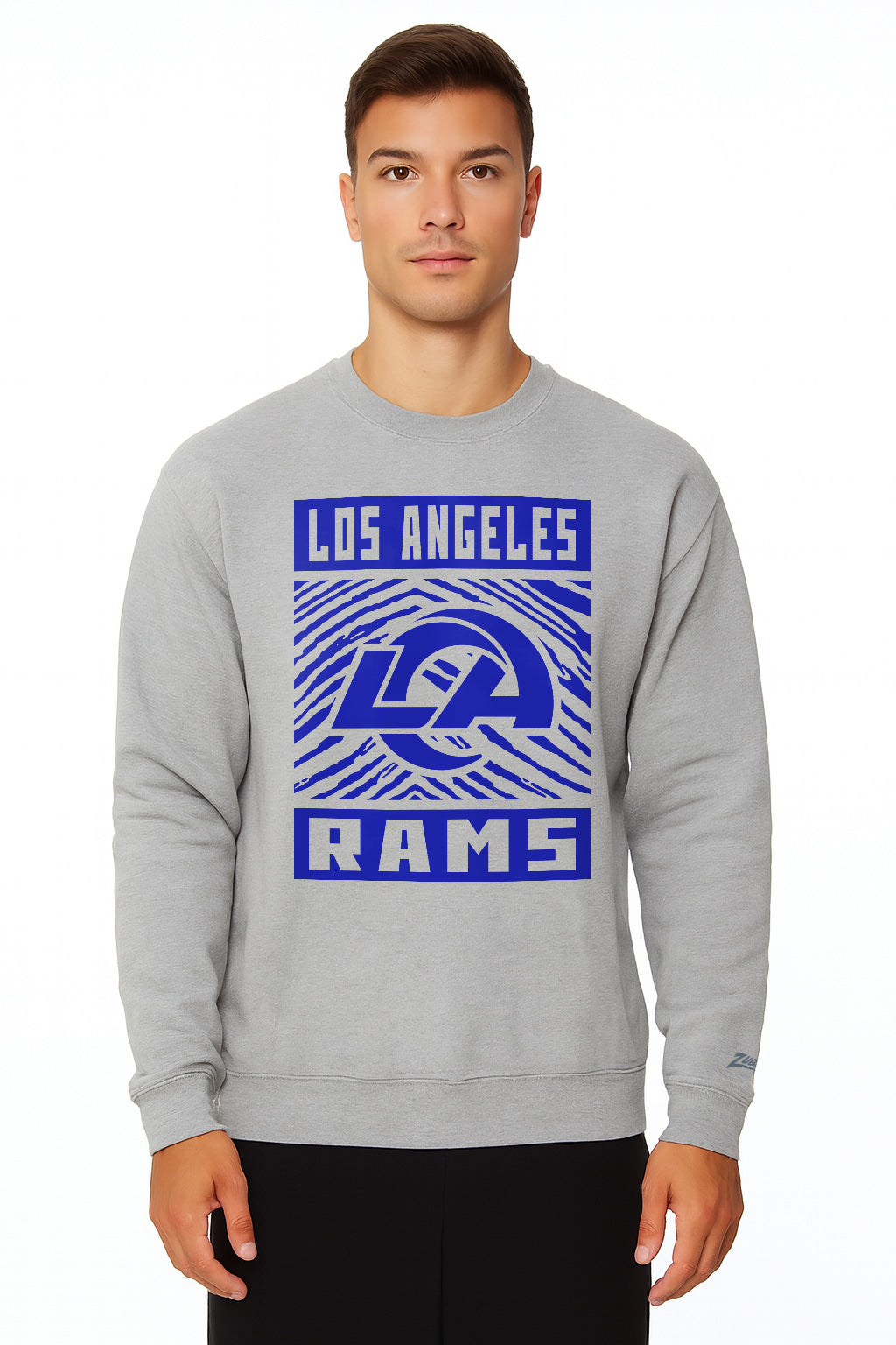 Zubaz NFL Los Angeles Rams Men's Gridiron Zebra 2 Color Heather Gray Crewneck Sweatshirt