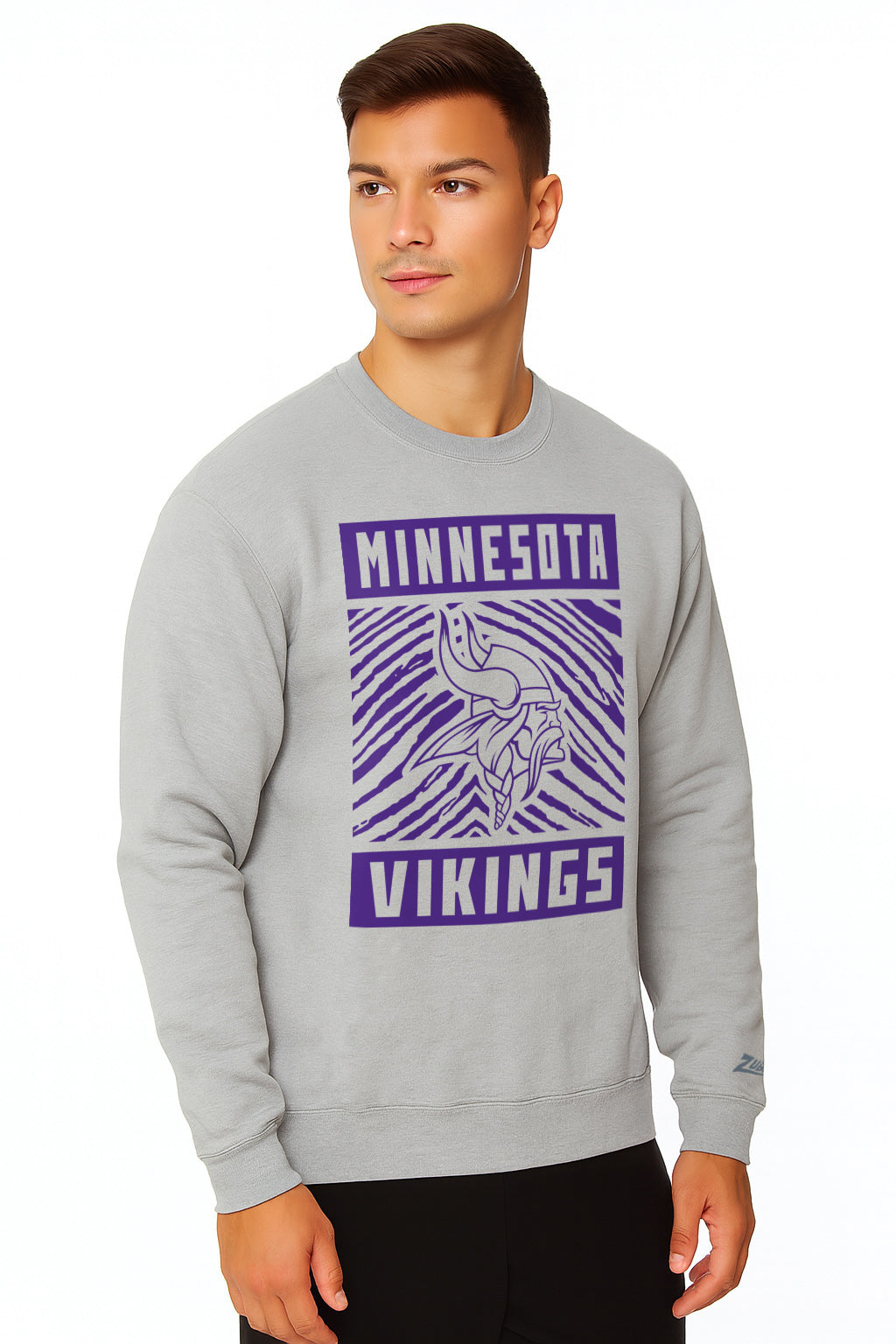 Zubaz NFL Minnesota Vikings Men's Gridiron Zebra 2 Color Heather Gray Crewneck Sweatshirt