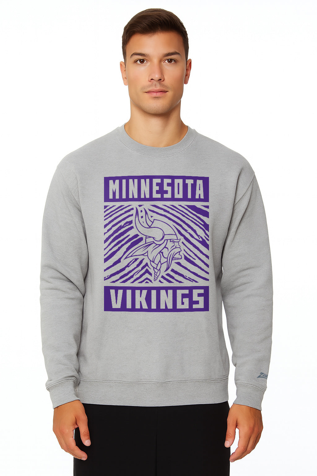 Zubaz NFL Minnesota Vikings Men's Gridiron Zebra 2 Color Heather Gray Crewneck Sweatshirt