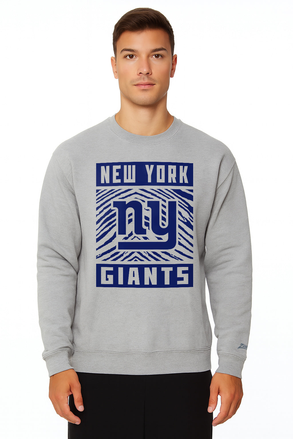 Zubaz NFL New York Giants Men's Gridiron Zebra 2 Color Heather Gray Crewneck Sweatshirt