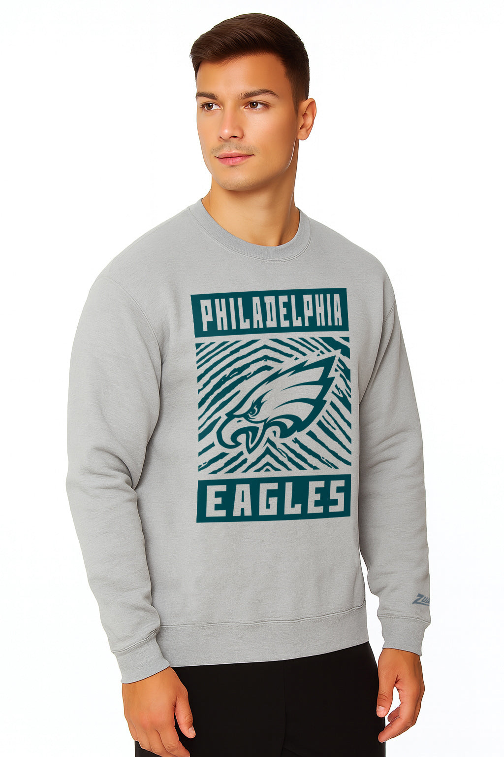Zubaz NFL Philadelphia Eagles Men's Gridiron Zebra 2 Color Heather Gray Crewneck Sweatshirt