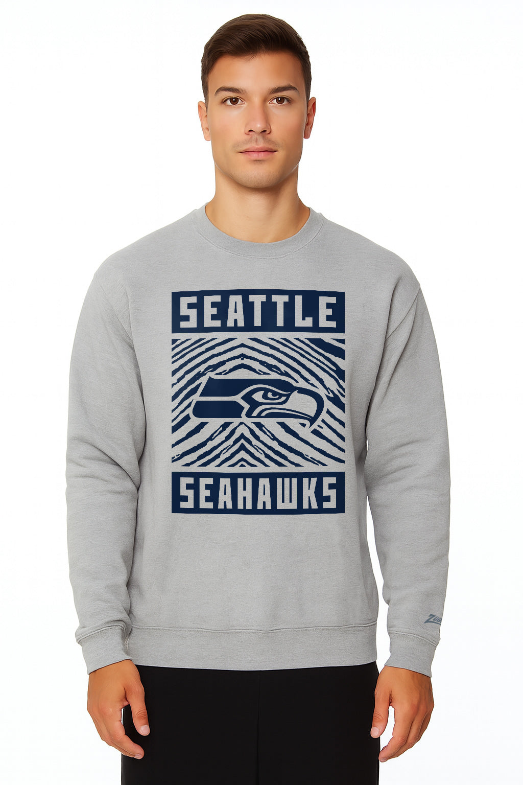 Zubaz NFL Seattle Seahawks Men's Gridiron Zebra 2 Color Heather Gray Crewneck Sweatshirt