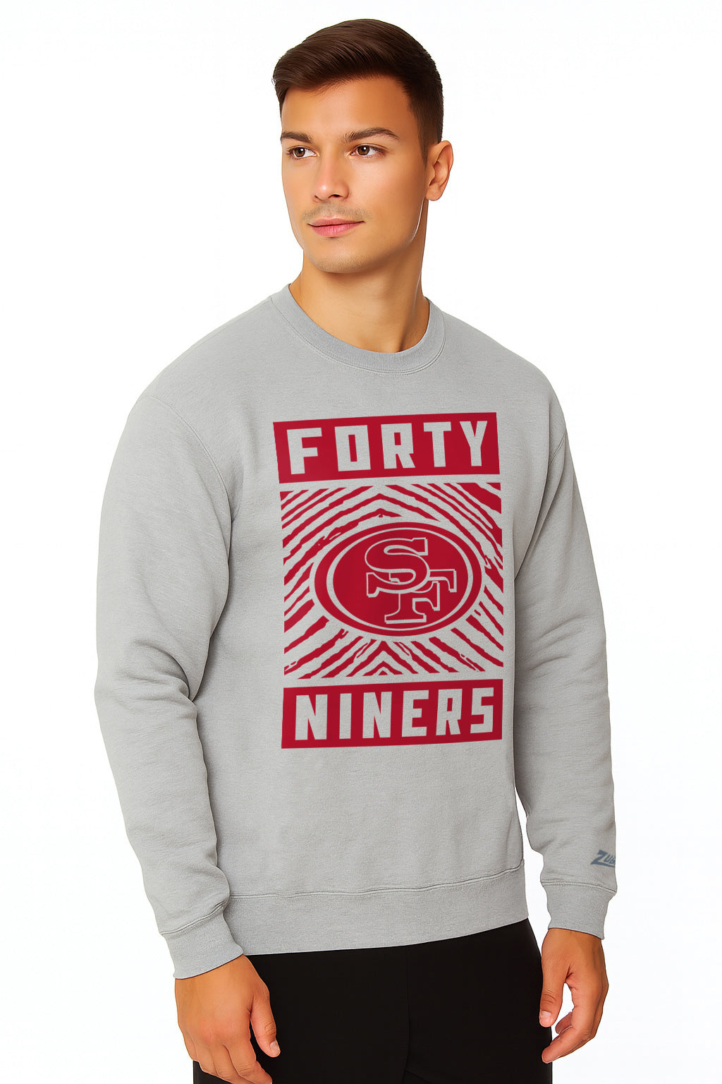 Zubaz NFL San Francisco 49ers Men's Gridiron Zebra 2 Color Heather Gray Crewneck Sweatshirt