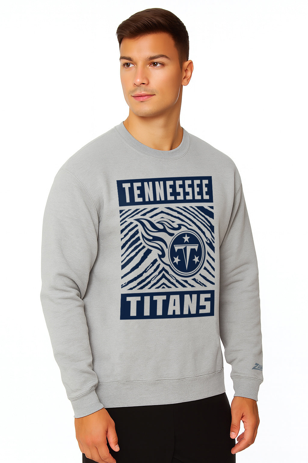 Zubaz NFL Tennessee Titans Men's Gridiron Zebra 2 Color Heather Gray Crewneck Sweatshirt