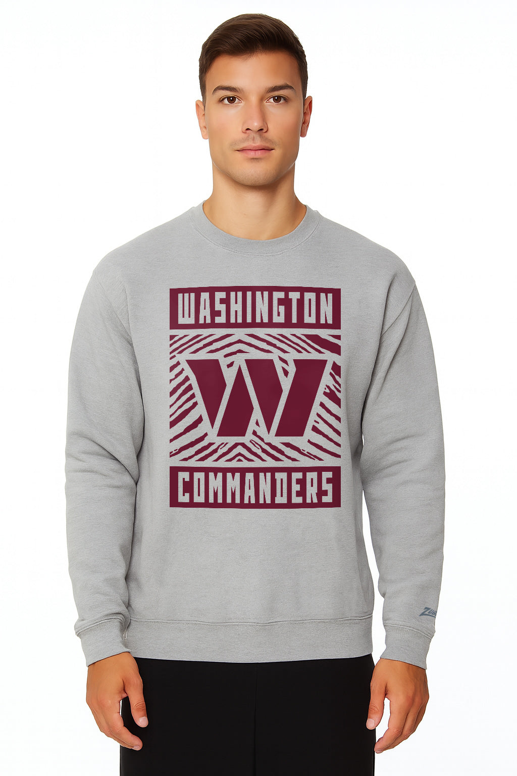 Zubaz NFL Washington Commanders Men's Gridiron Zebra 2 Color Heather Gray Crewneck Sweatshirt