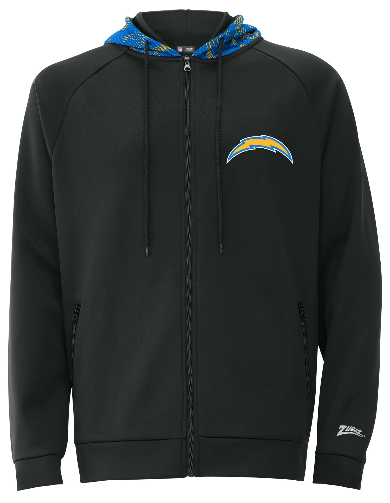 Zubaz NFL   Men's Raglan Viper Hood Liner Full Zip Hoodie, LOS ANGELES CHARGERS