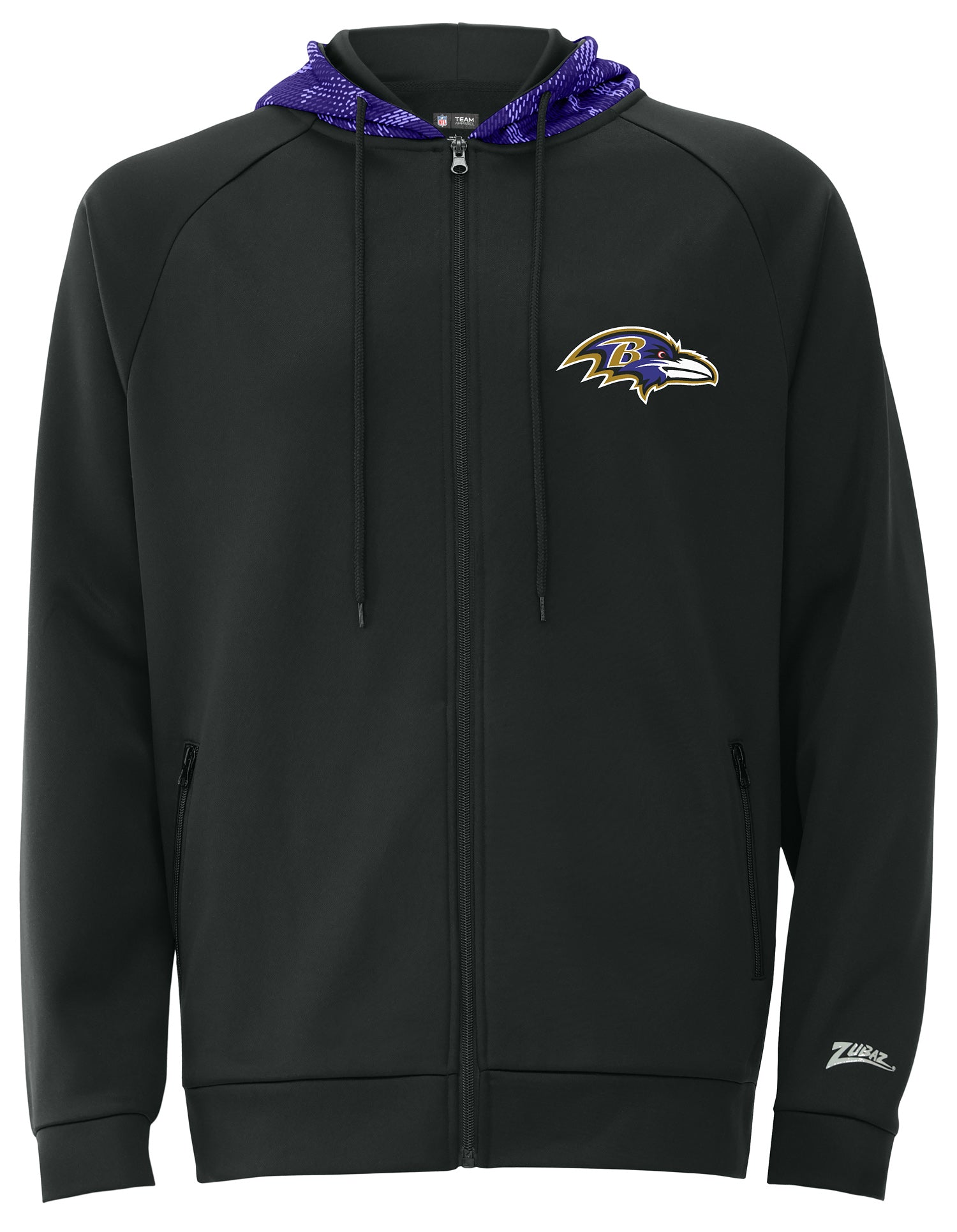Zubaz NFL   Men's Raglan Viper Hood Liner Full Zip Hoodie, BALTIMORE RAVENS