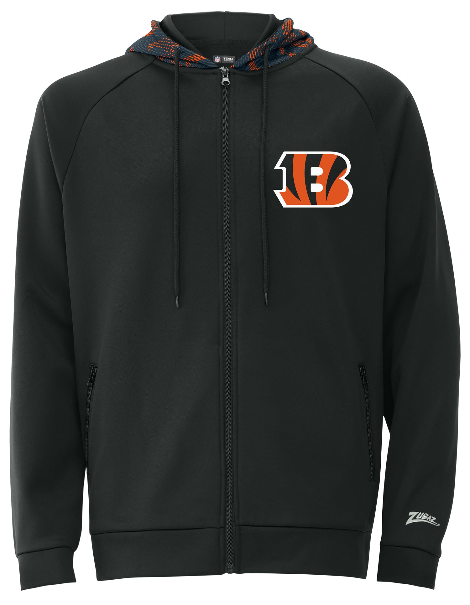 Zubaz NFL   Men's Raglan Viper Hood Liner Full Zip Hoodie, CINCINNATI BENGALS